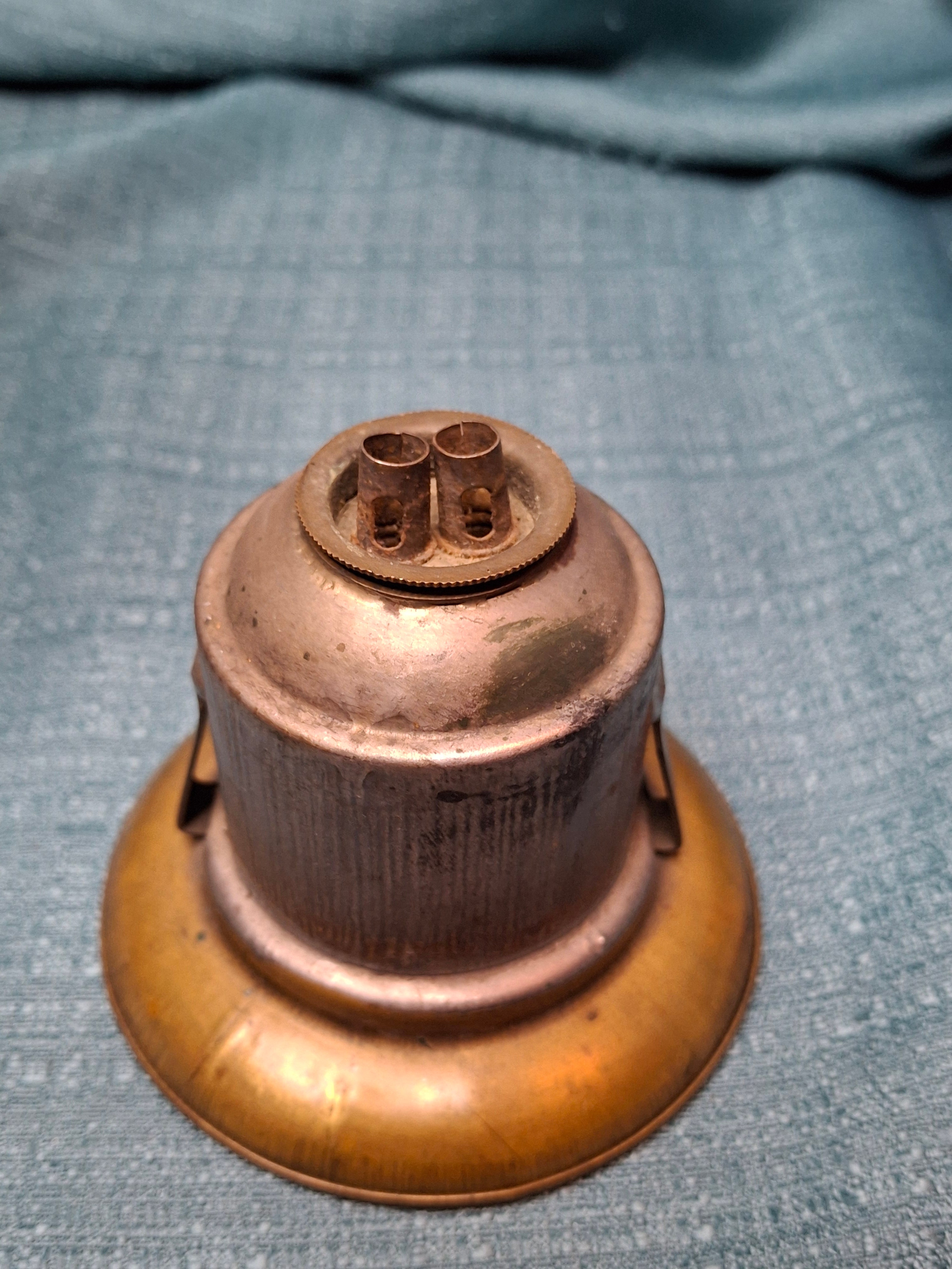 Antique Mid-19th C American Tin and Brass Whale Oil Lantern Double Tube Burner