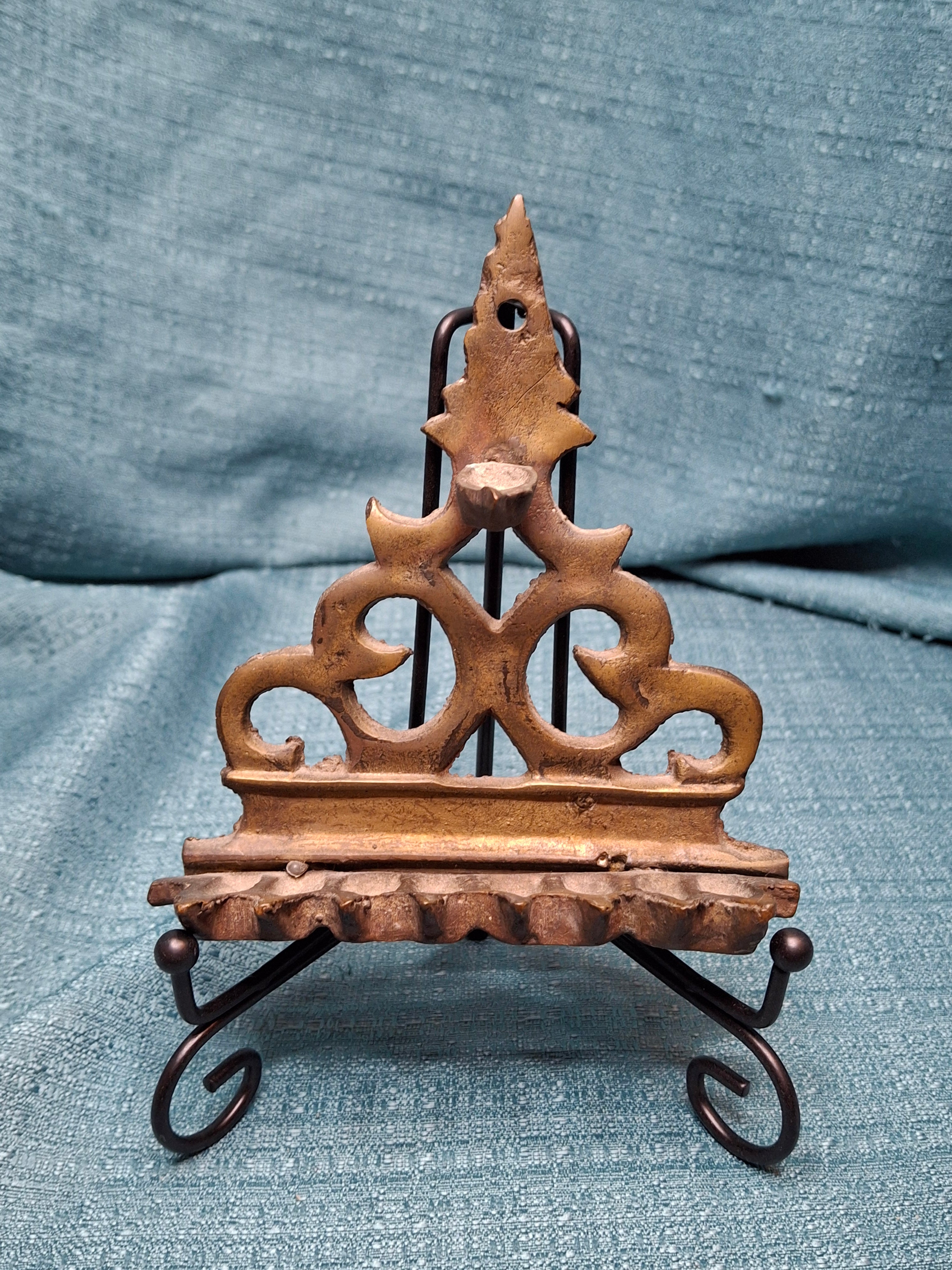 Vintage Miniature Brass Hanukkah Menorah - North African Style, 4" x 5" Travel Size Judaica