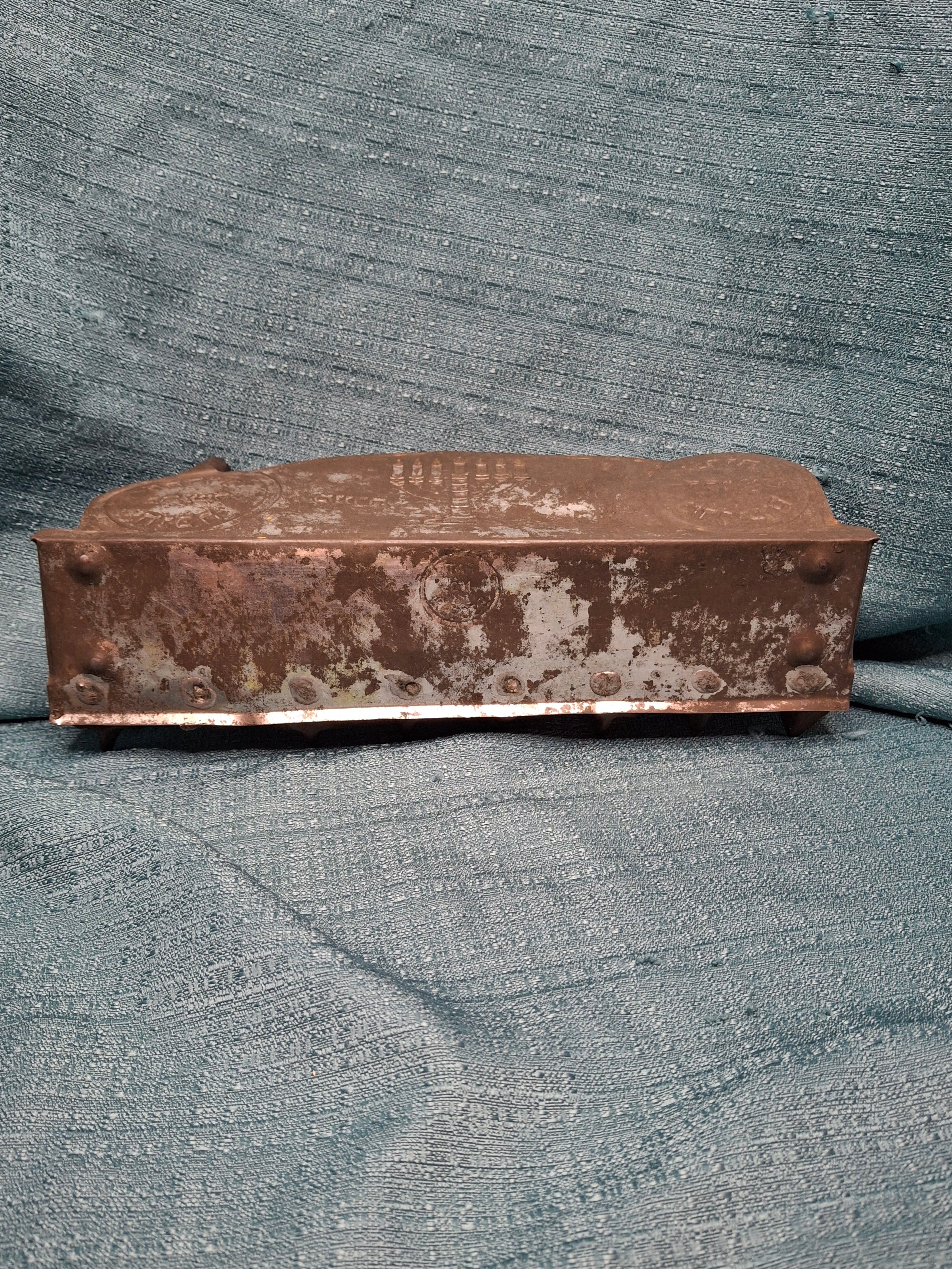 Extremely Rare Important Antique 1909 Patented Brass-Plated Tin Hanukkah Menorah Chanukiah - US Patent 930,592 by Tobias Cohn - Smithsonian-Matched Judaica