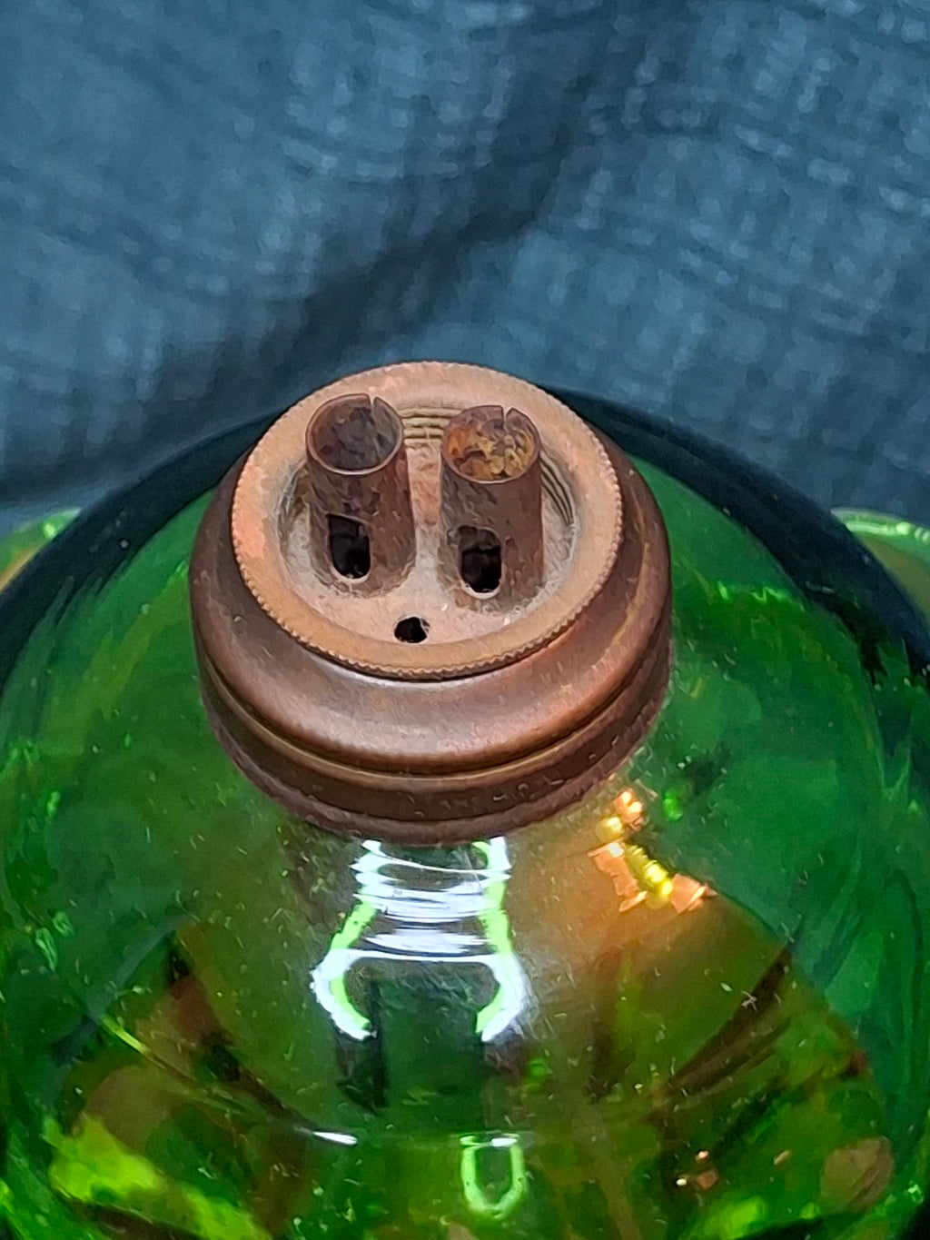 Rare Matching Pair Antique Emerald Green Pressed Glass Stand Oil Lamp Milk Glass EAPG