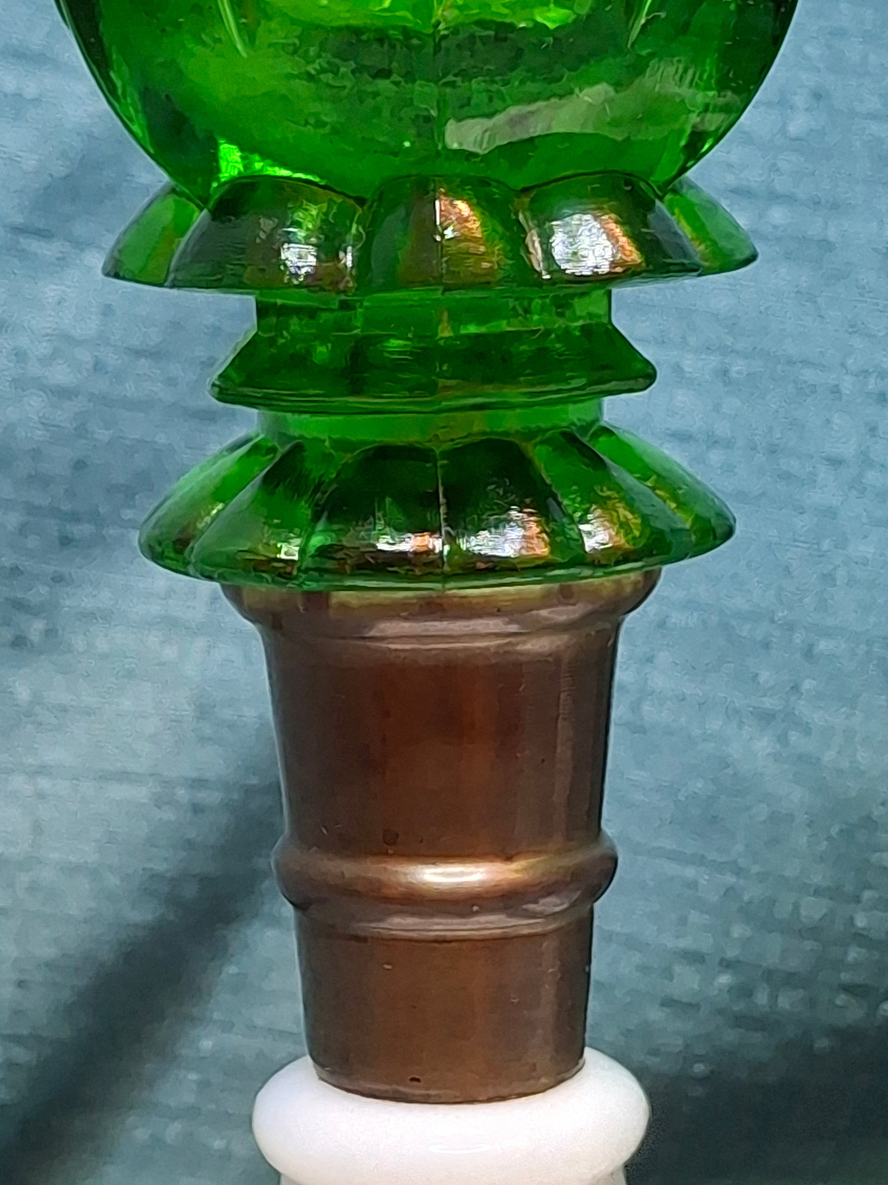 Rare Matching Pair Antique Emerald Green Pressed Glass Stand Oil Lamp Milk Glass EAPG