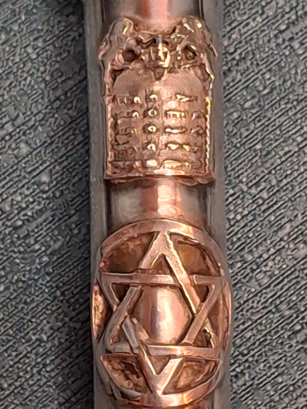 Museum Quality Antique Russian 84 Silver Judaica Torah Pointer Yad with Besamim Spice Holder, Lion Finial, Star of David, Ten Commandments, Red Stone, 1.9 oz, c. 1890