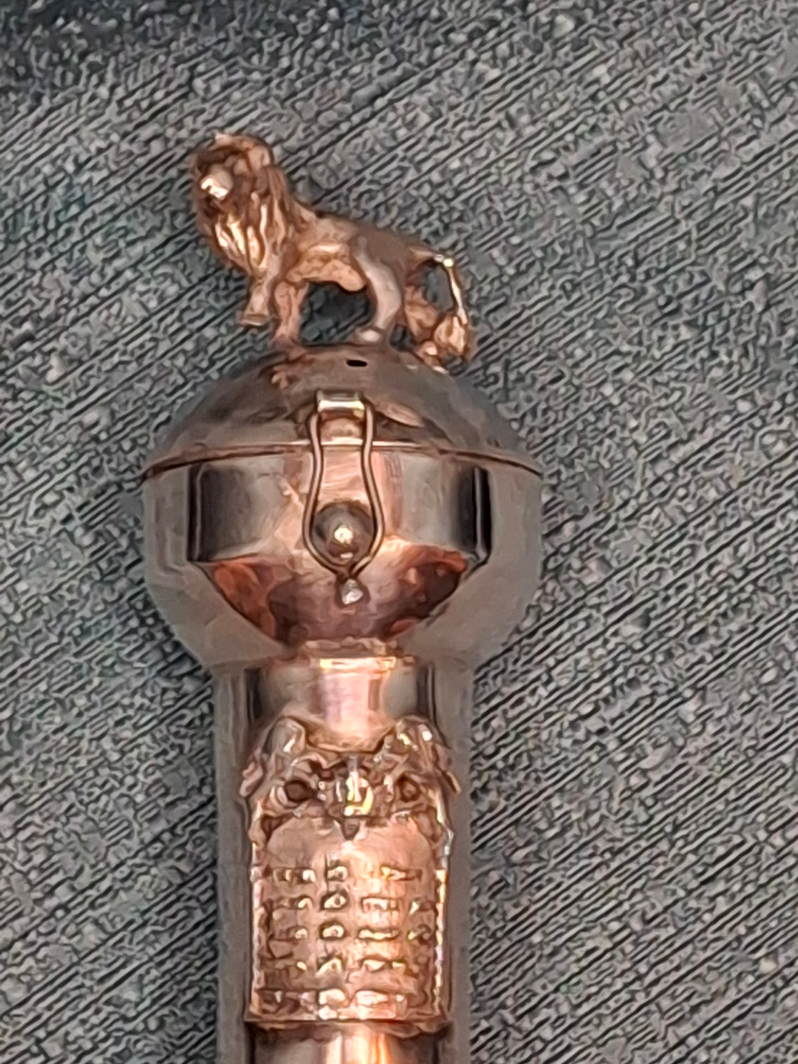 Museum Quality Antique Russian 84 Silver Judaica Torah Pointer Yad with Besamim Spice Holder, Lion Finial, Star of David, Ten Commandments, Red Stone, 1.9 oz, c. 1890