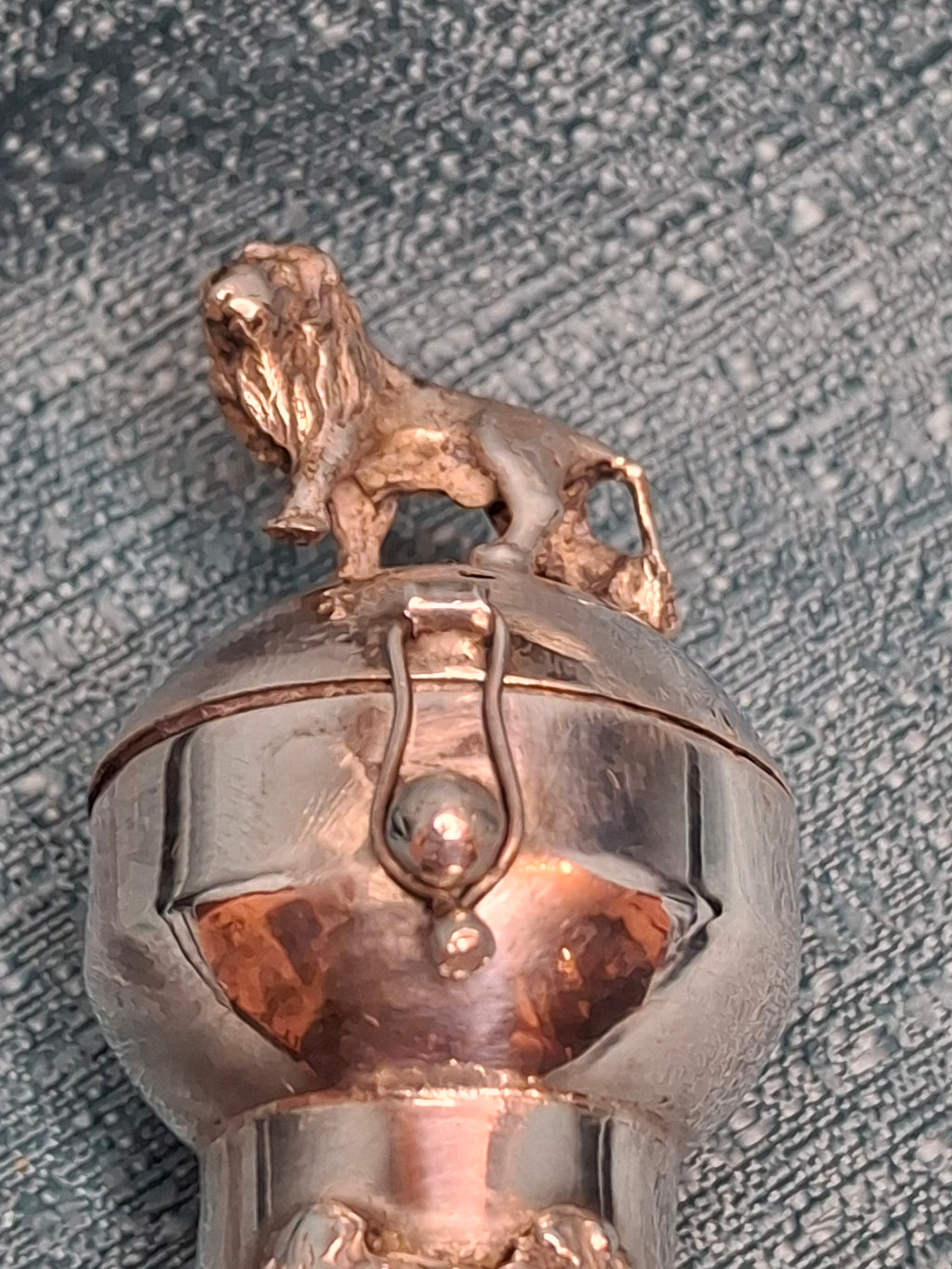 Museum Quality Antique Russian 84 Silver Judaica Torah Pointer Yad with Besamim Spice Holder, Lion Finial, Star of David, Ten Commandments, Red Stone, 1.9 oz, c. 1890