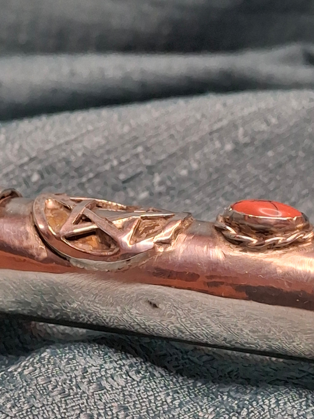 Museum Quality Antique Russian 84 Silver Judaica Torah Pointer Yad with Besamim Spice Holder, Lion Finial, Star of David, Ten Commandments, Red Stone, 1.9 oz, c. 1890