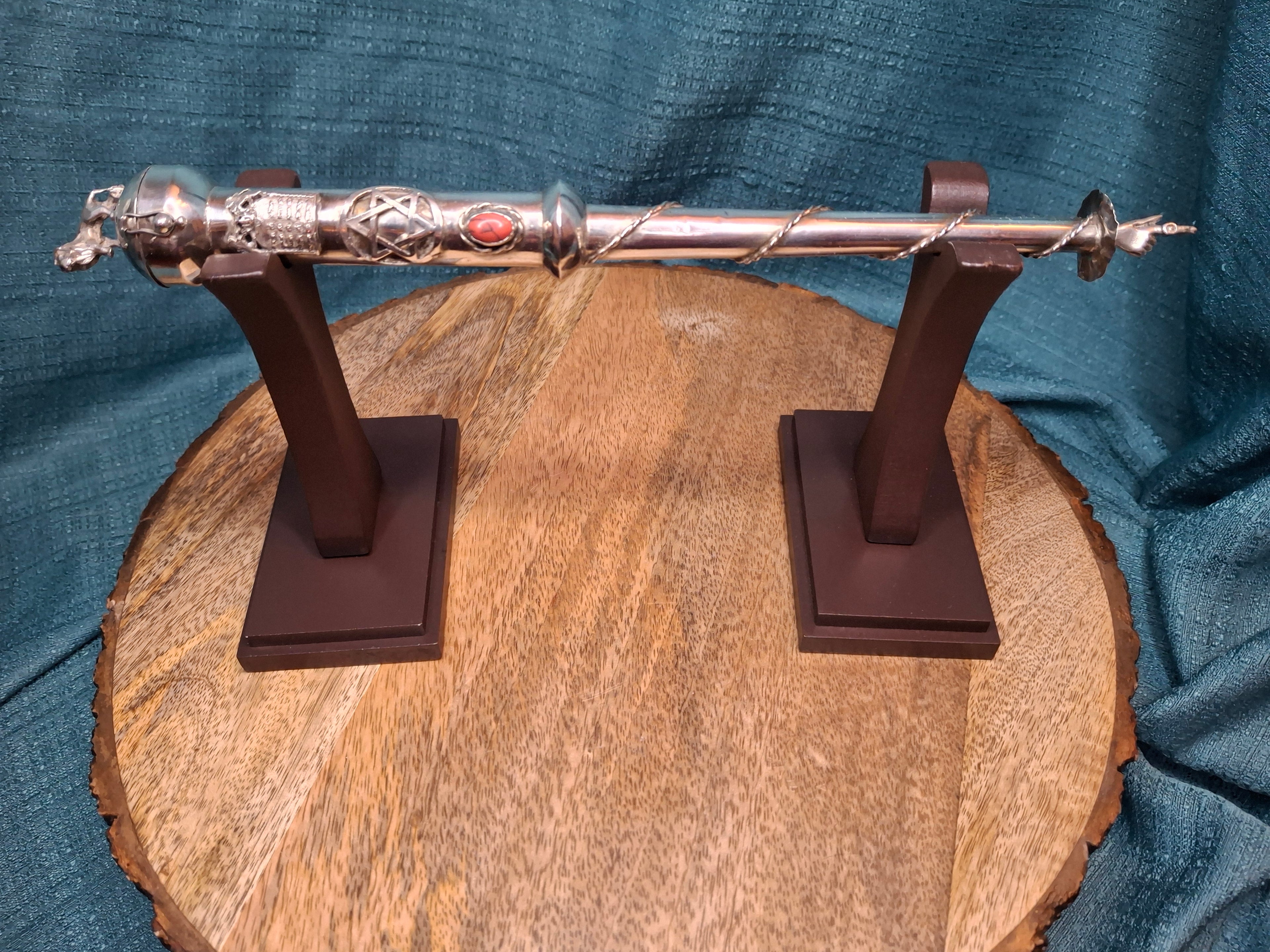 Museum Quality Antique Russian 84 Silver Judaica Torah Pointer Yad with Besamim Spice Holder, Lion Finial, Star of David, Ten Commandments, Red Stone, 1.9 oz, c. 1890