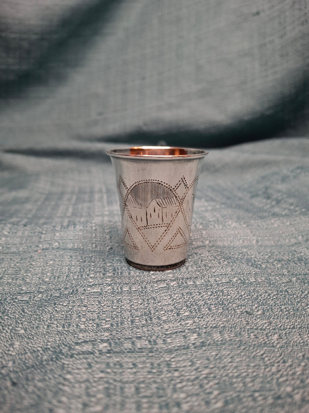Russian 84 Zolotnik Silver Kiddush Cup - Engraved Judaica w/ Kokoshnik Hallmark