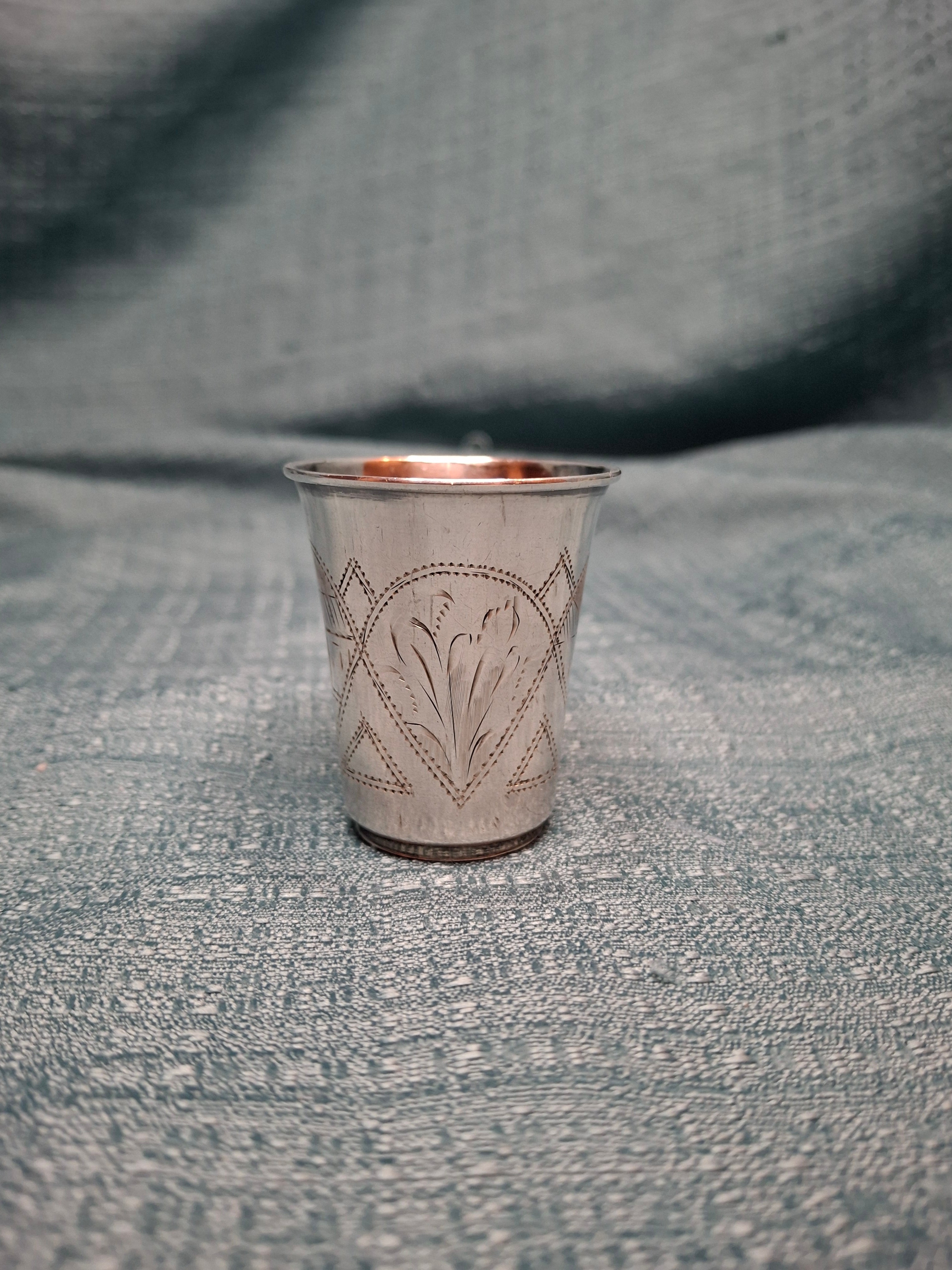 Russian 84 Zolotnik Silver Kiddush Cup - Engraved Judaica w/ Kokoshnik Hallmark