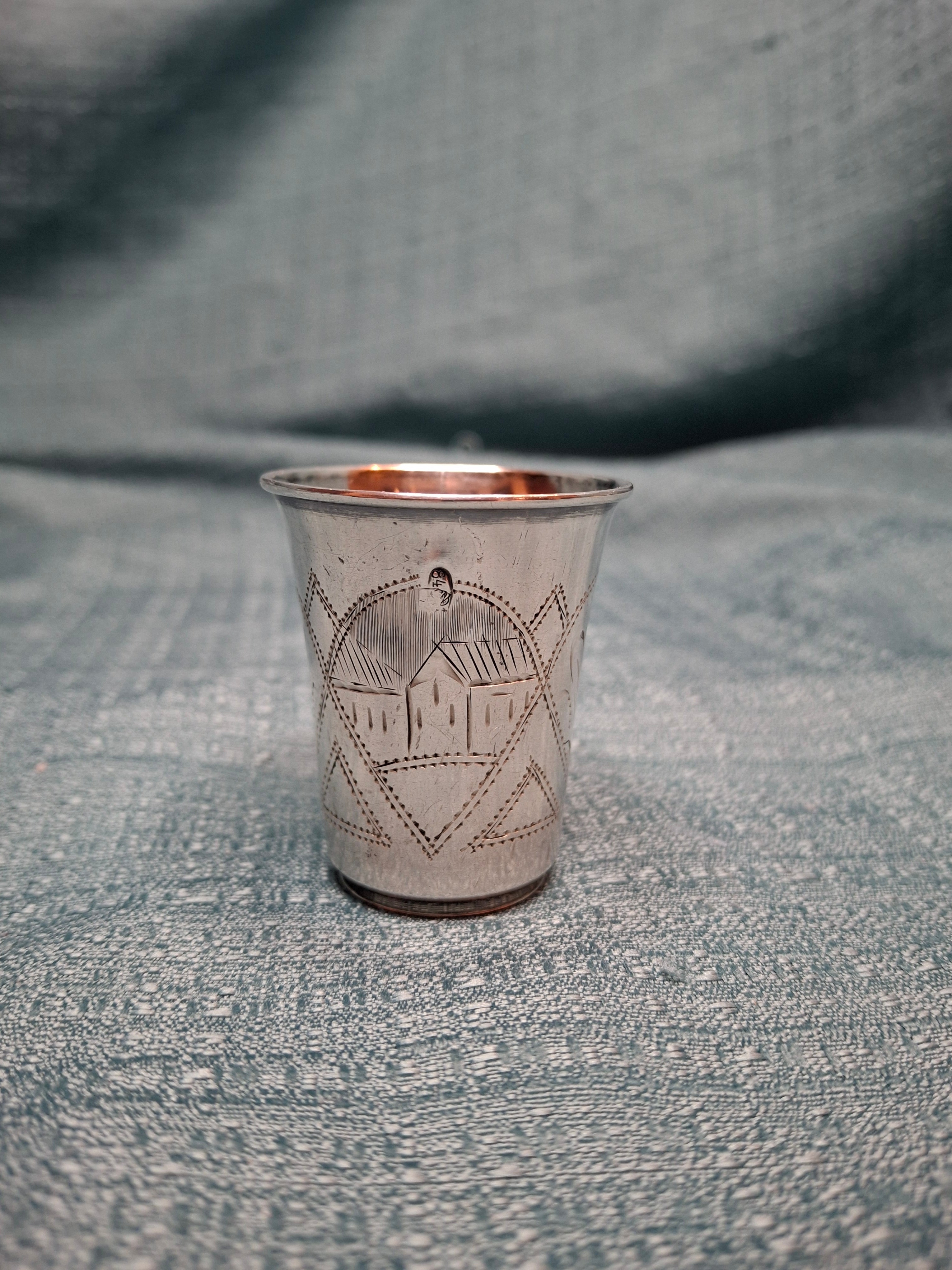 Russian 84 Zolotnik Silver Kiddush Cup - Engraved Judaica w/ Kokoshnik Hallmark
