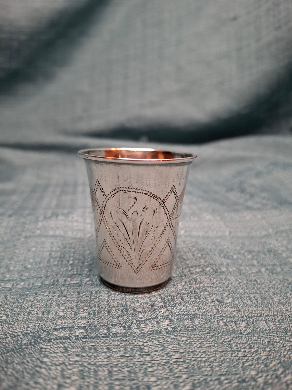 Russian 84 Zolotnik Silver Kiddush Cup - Engraved Judaica w/ Kokoshnik Hallmark