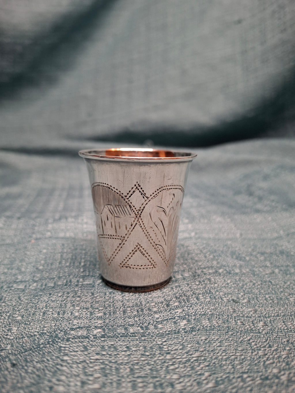 Russian 84 Zolotnik Silver Kiddush Cup - Engraved Judaica w/ Kokoshnik Hallmark