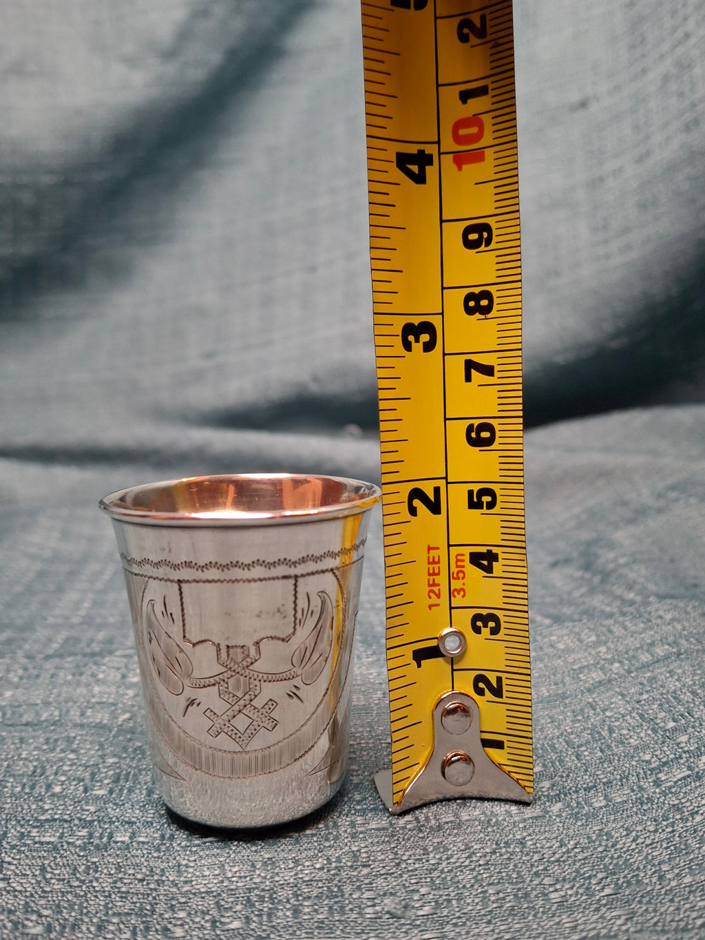 Antique Imperial Russian 84 Zolotnik Silver Kiddush Cup, Moscow 1880, Hand-Engraved Motifs