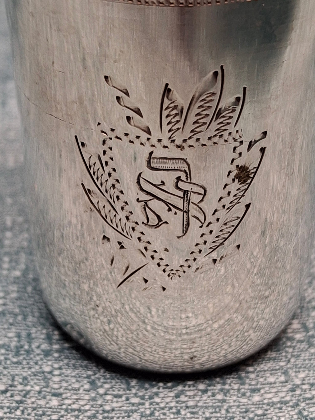 Antique Polish 800 Silver Kiddush Cup with Hebrew Monogram, Warsaw, c. 1931-1963