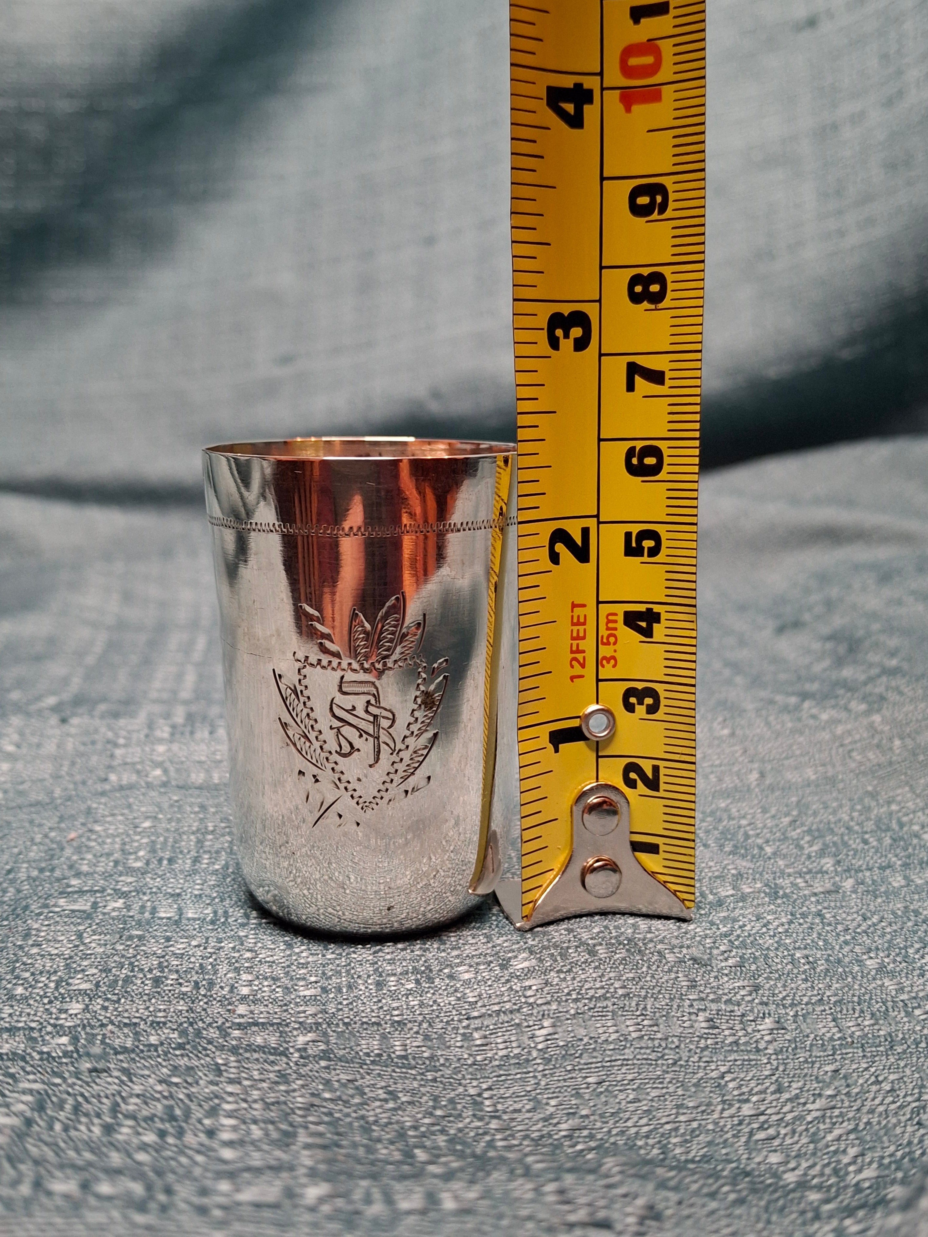 Antique Polish 800 Silver Kiddush Cup with Hebrew Monogram, Warsaw, c. 1931-1963