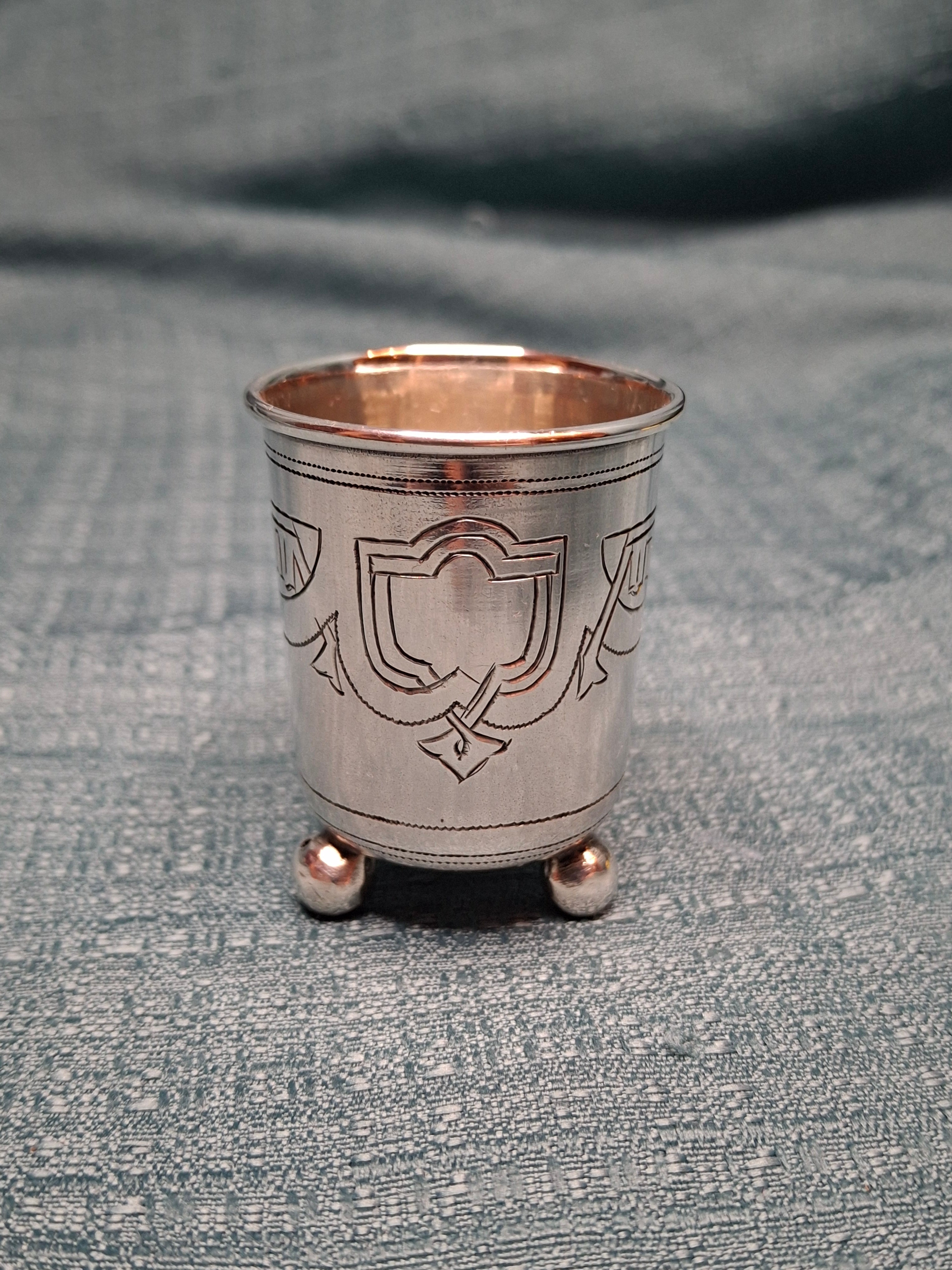 Antique Russian 84 Zolotnik Silver Kiddush Cup Moscow 1888 Engraved Masonic 29 g