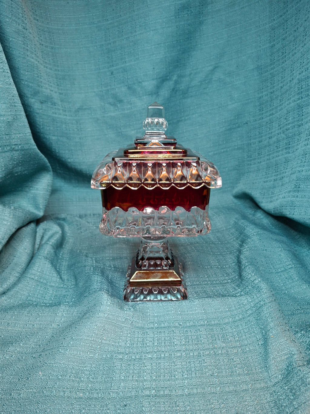 Vintage Westmoreland Glass Ruby Flash Wedding Bride's Box Set Compote Candlesticks