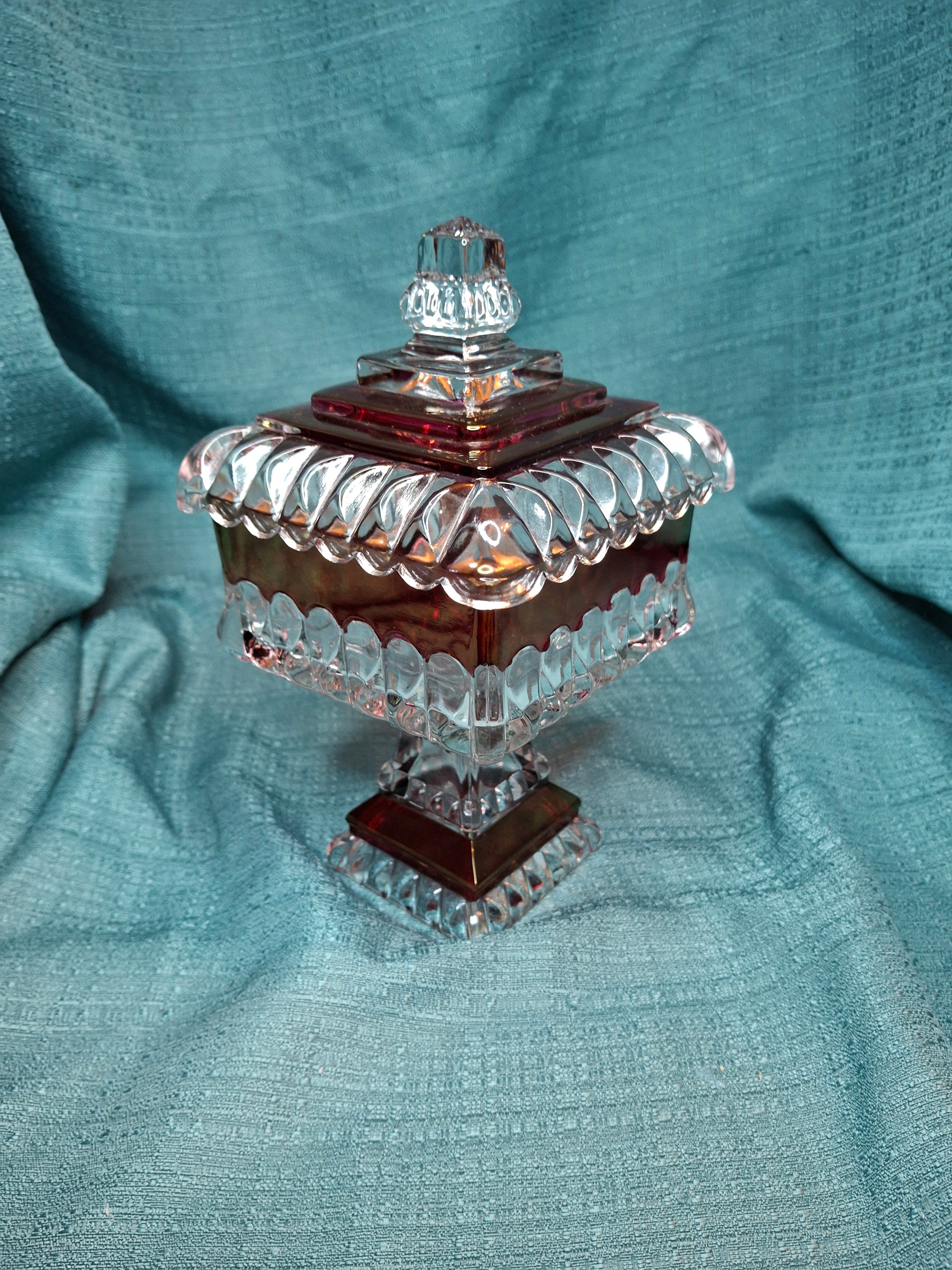 Vintage Westmoreland Glass Ruby Flash Wedding Bride's Box Set Compote Candlesticks
