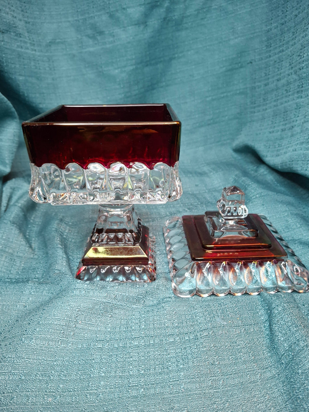 Vintage Westmoreland Glass Ruby Flash Wedding Bride's Box Set Compote Candlesticks