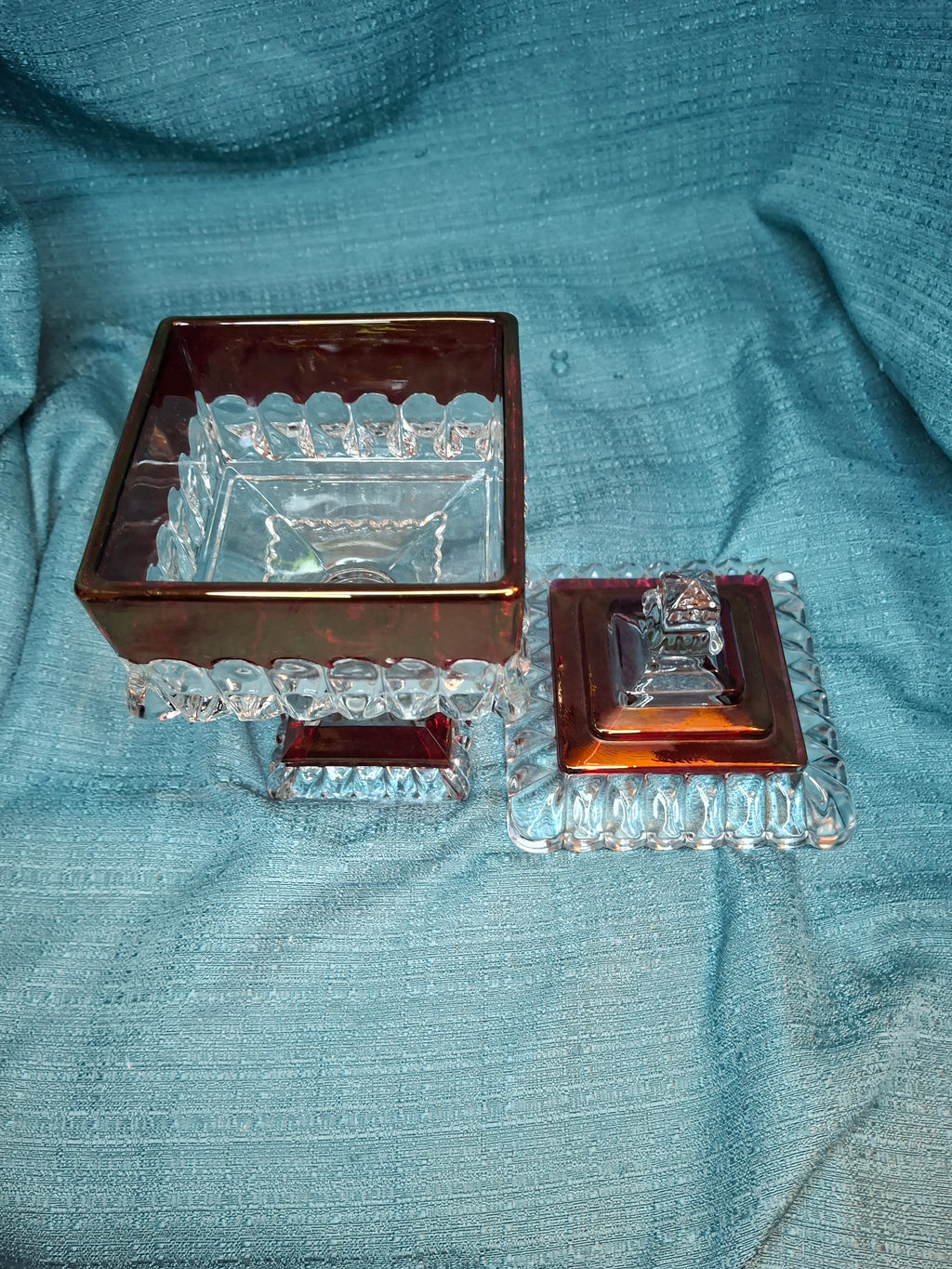 Vintage Westmoreland Glass Ruby Flash Wedding Bride's Box Set Compote Candlesticks