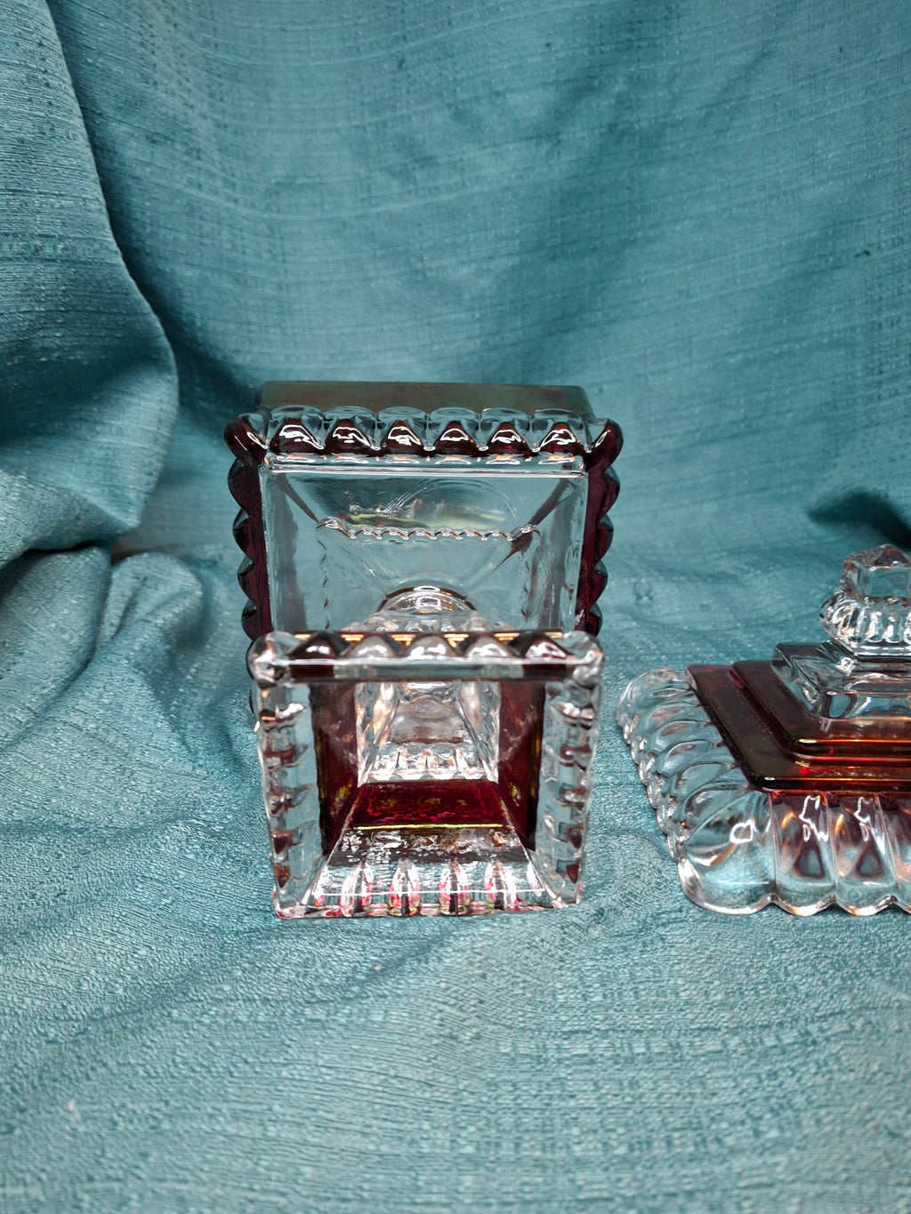 Vintage Westmoreland Glass Ruby Flash Wedding Bride's Box Set Compote Candlesticks
