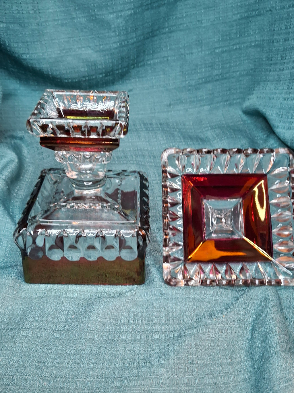 Vintage Westmoreland Glass Ruby Flash Wedding Bride's Box Set Compote Candlesticks