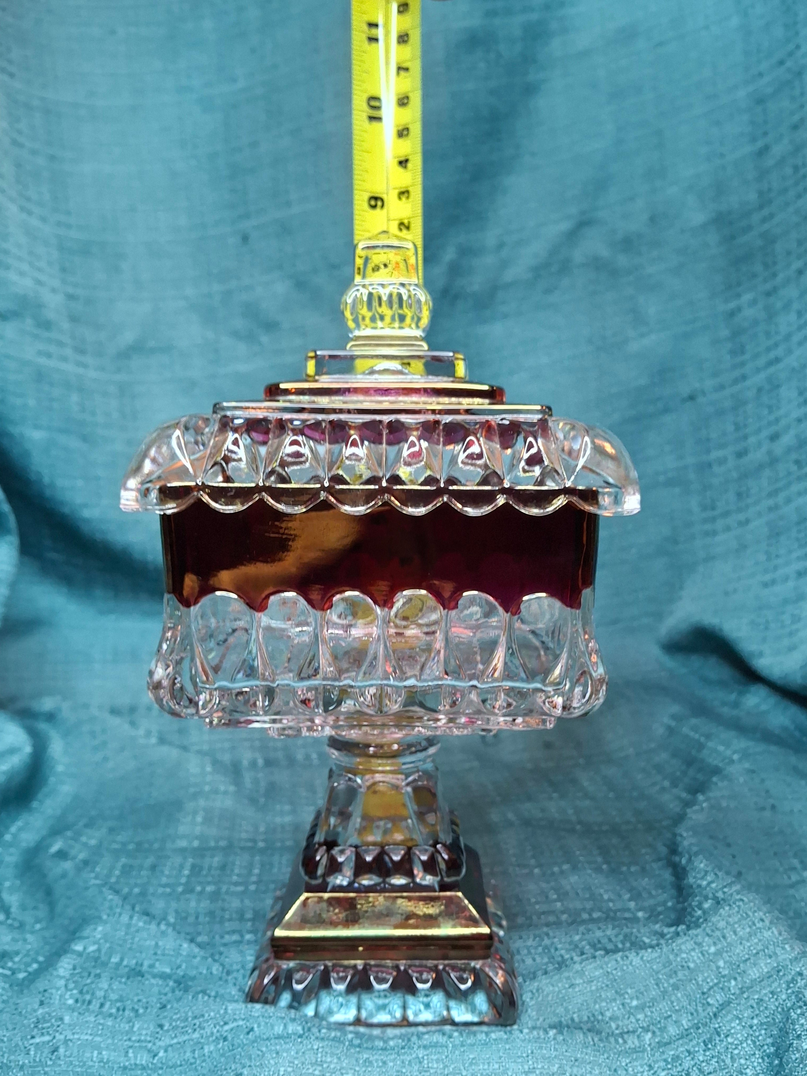 Vintage Westmoreland Glass Ruby Flash Wedding Bride's Box Set Compote Candlesticks