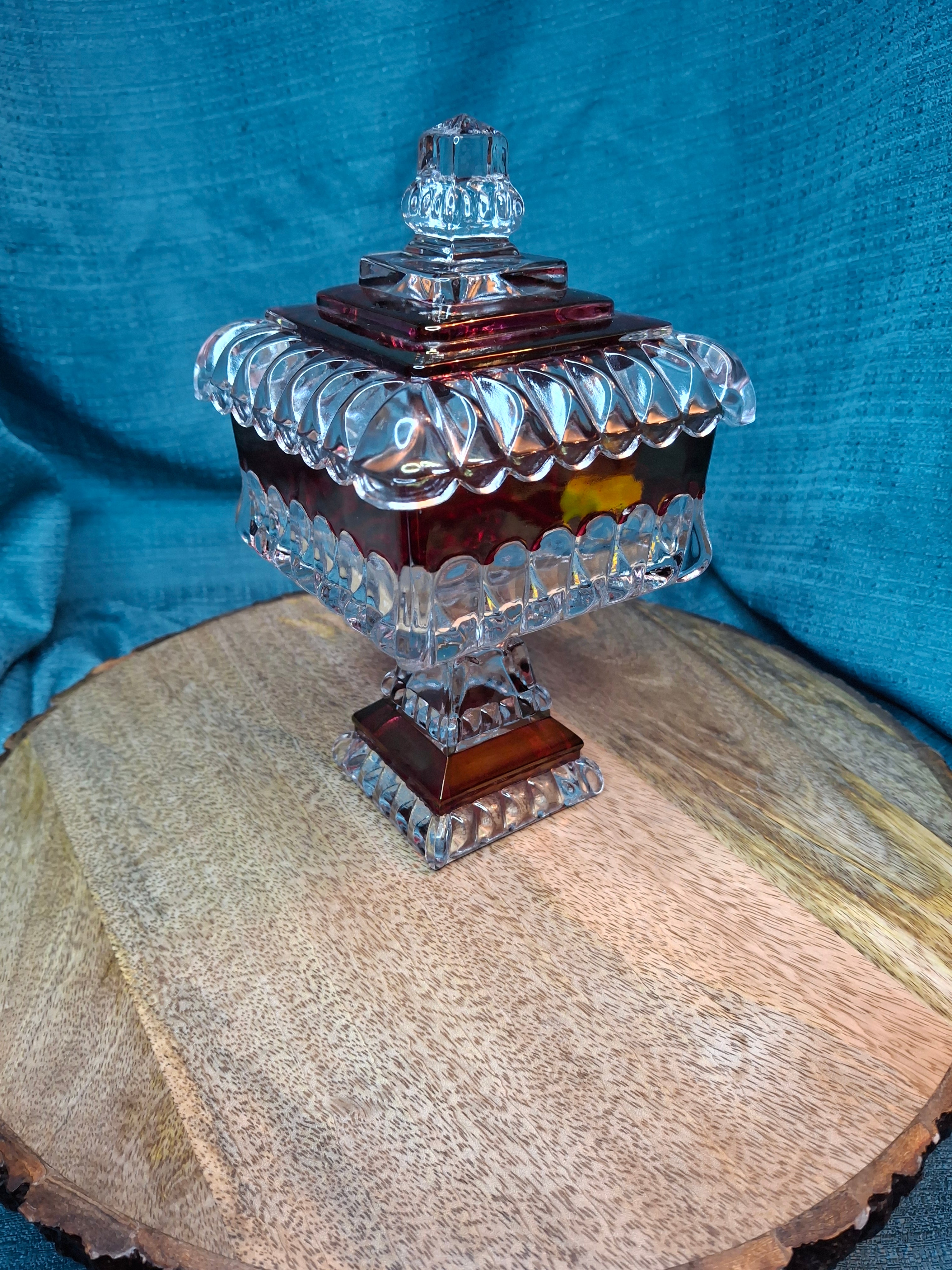 Vintage Westmoreland Glass Ruby Flash Wedding Bride's Box Set Compote Candlesticks
