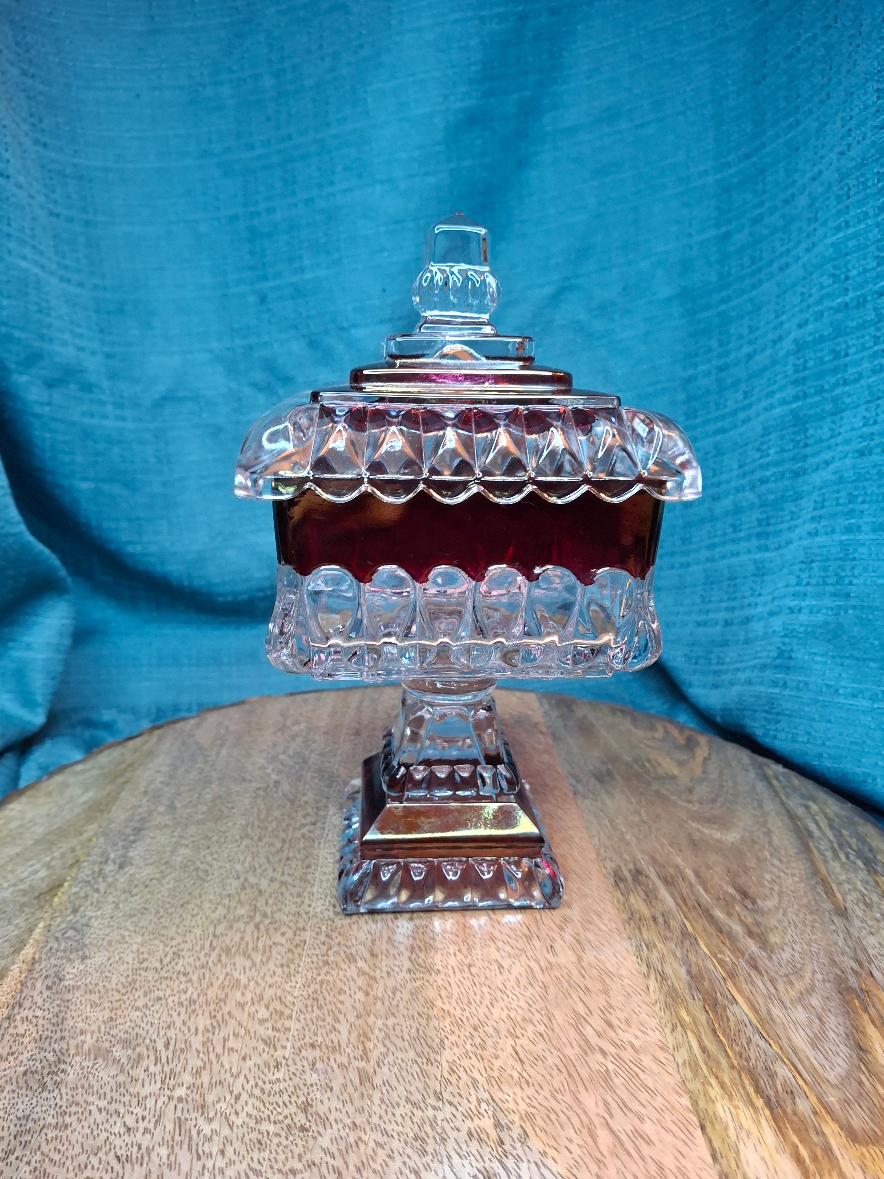 Vintage Westmoreland Glass Ruby Flash Wedding Bride's Box Set Compote Candlesticks