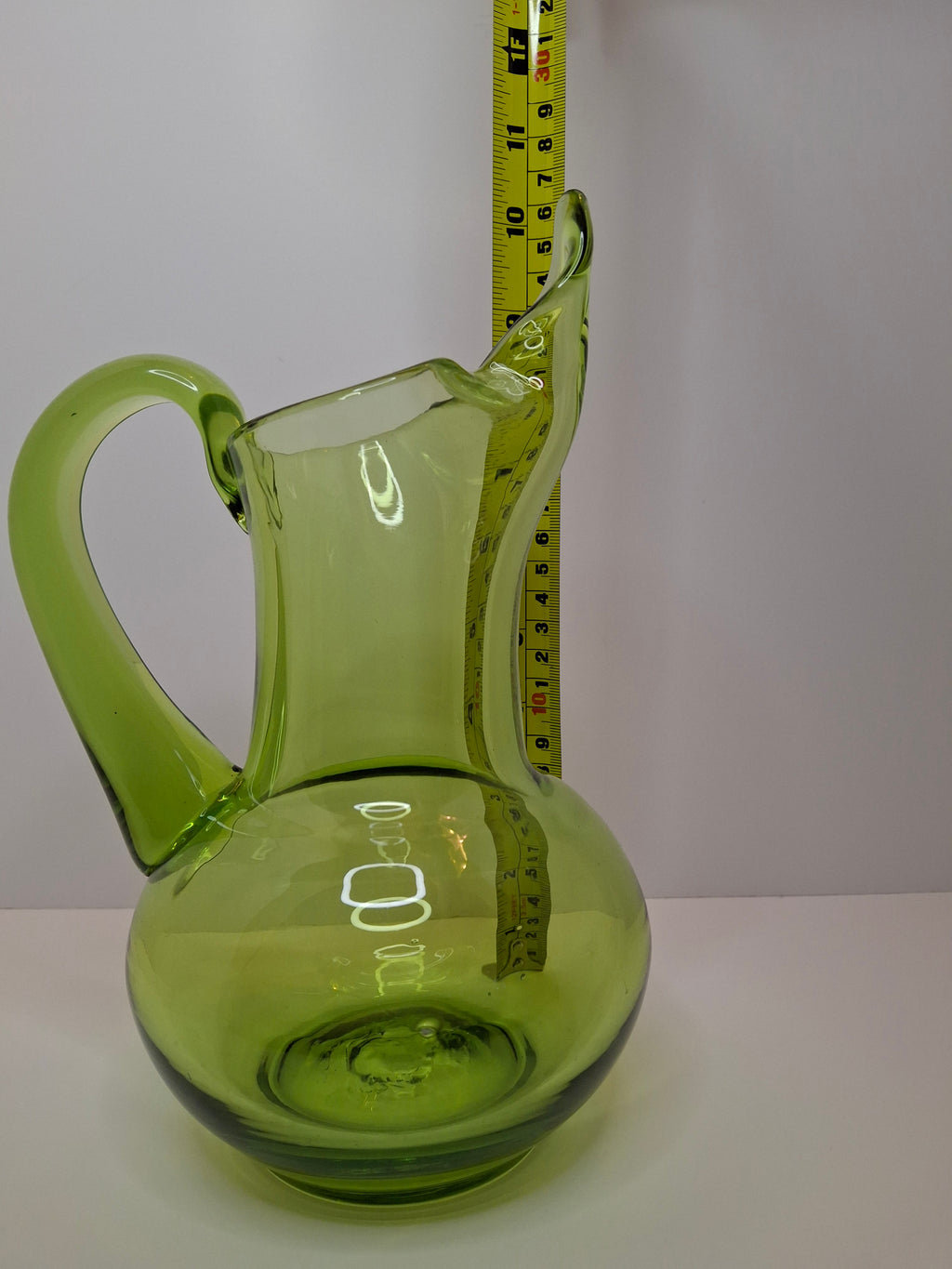 Vintage 1970s Empoli Italian Olive Green Hand-Blown Glass Ewer Pitcher w/ Pontil
