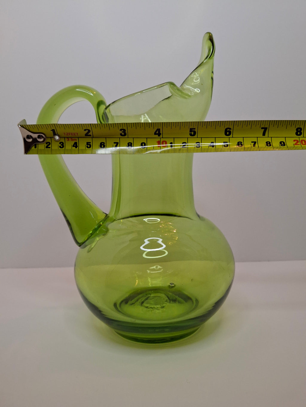 Vintage 1970s Empoli Italian Olive Green Hand-Blown Glass Ewer Pitcher w/ Pontil