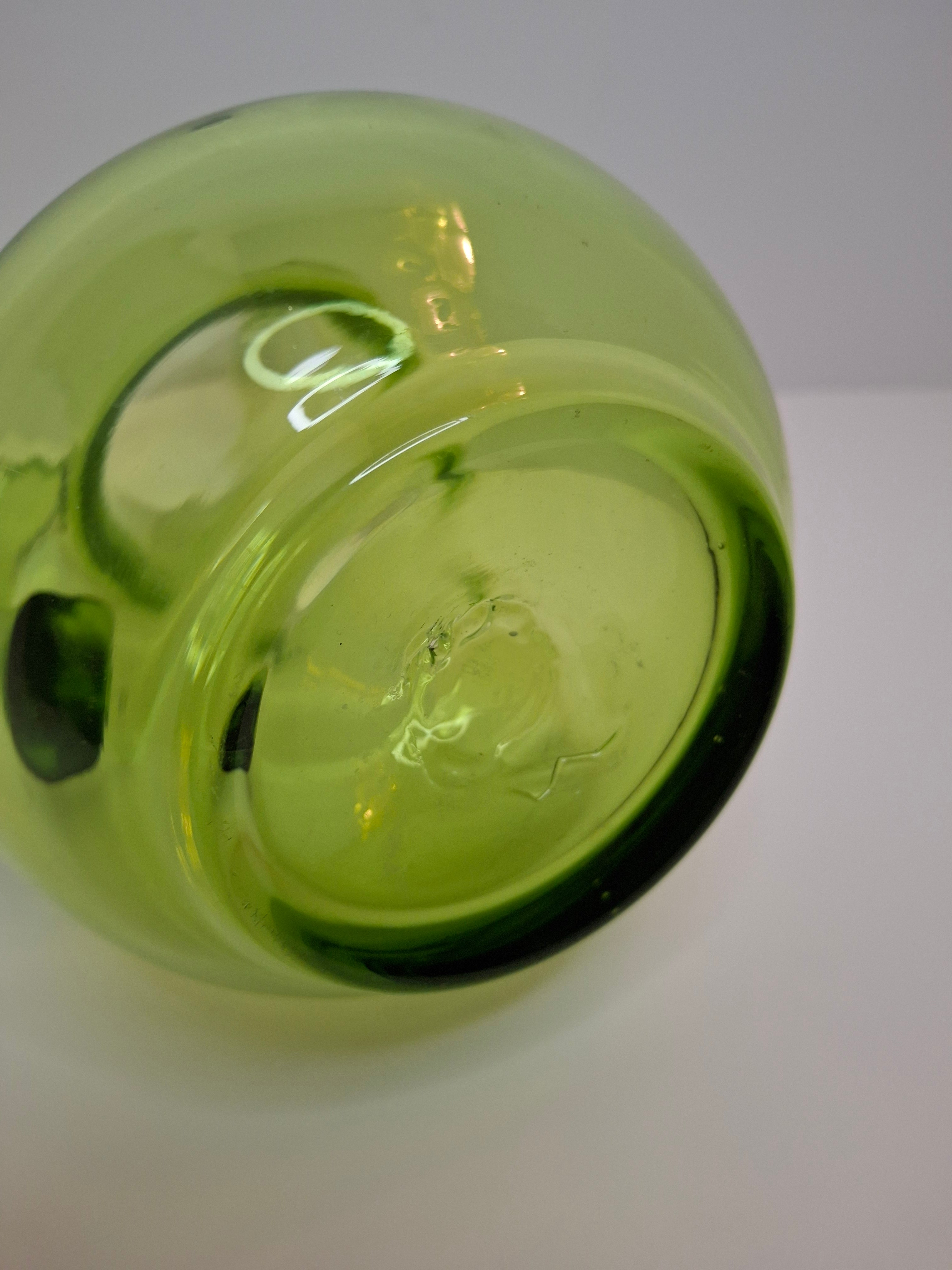 Vintage 1970s Empoli Italian Olive Green Hand-Blown Glass Ewer Pitcher w/ Pontil