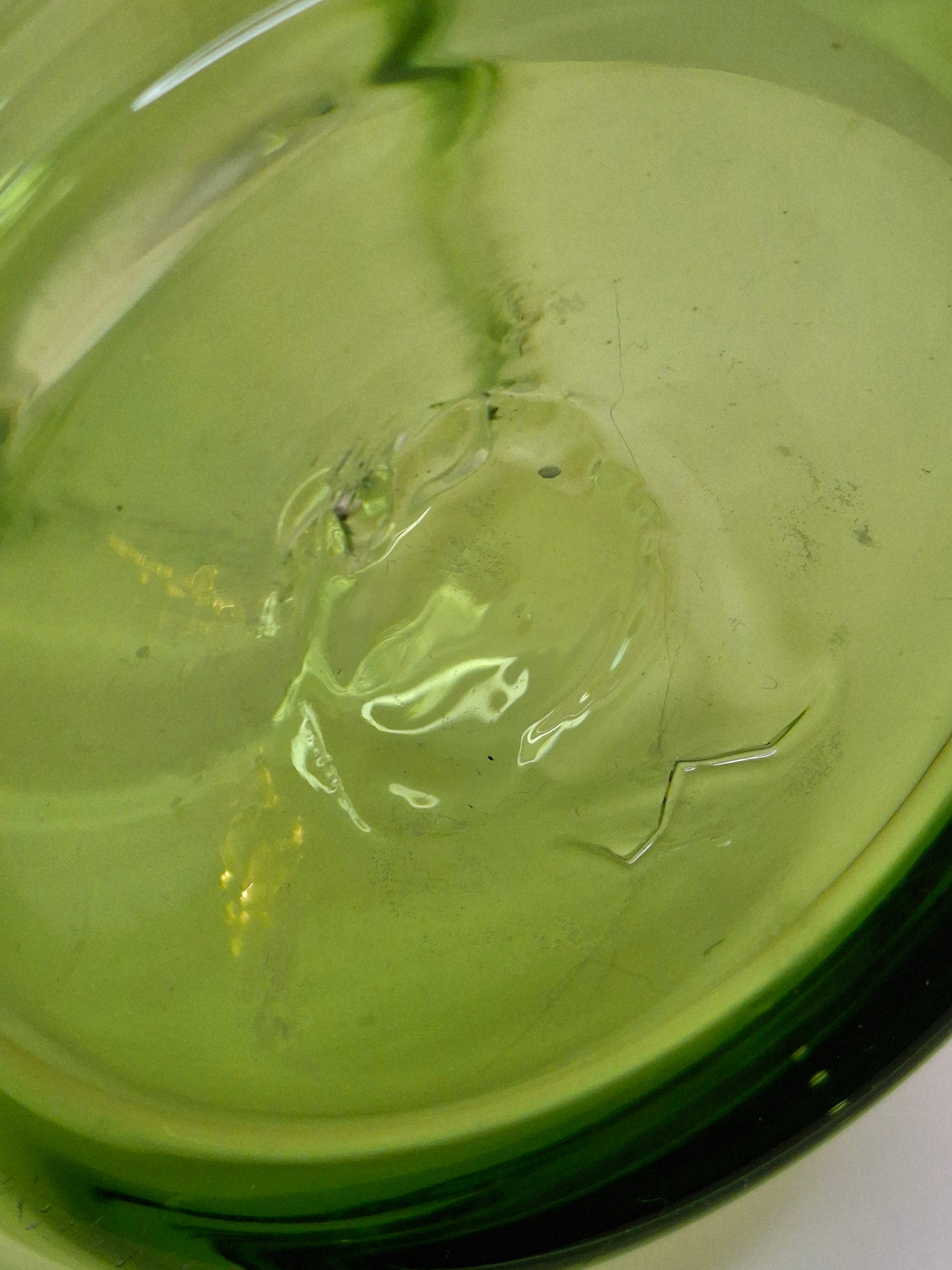 Vintage 1970s Empoli Italian Olive Green Hand-Blown Glass Ewer Pitcher w/ Pontil