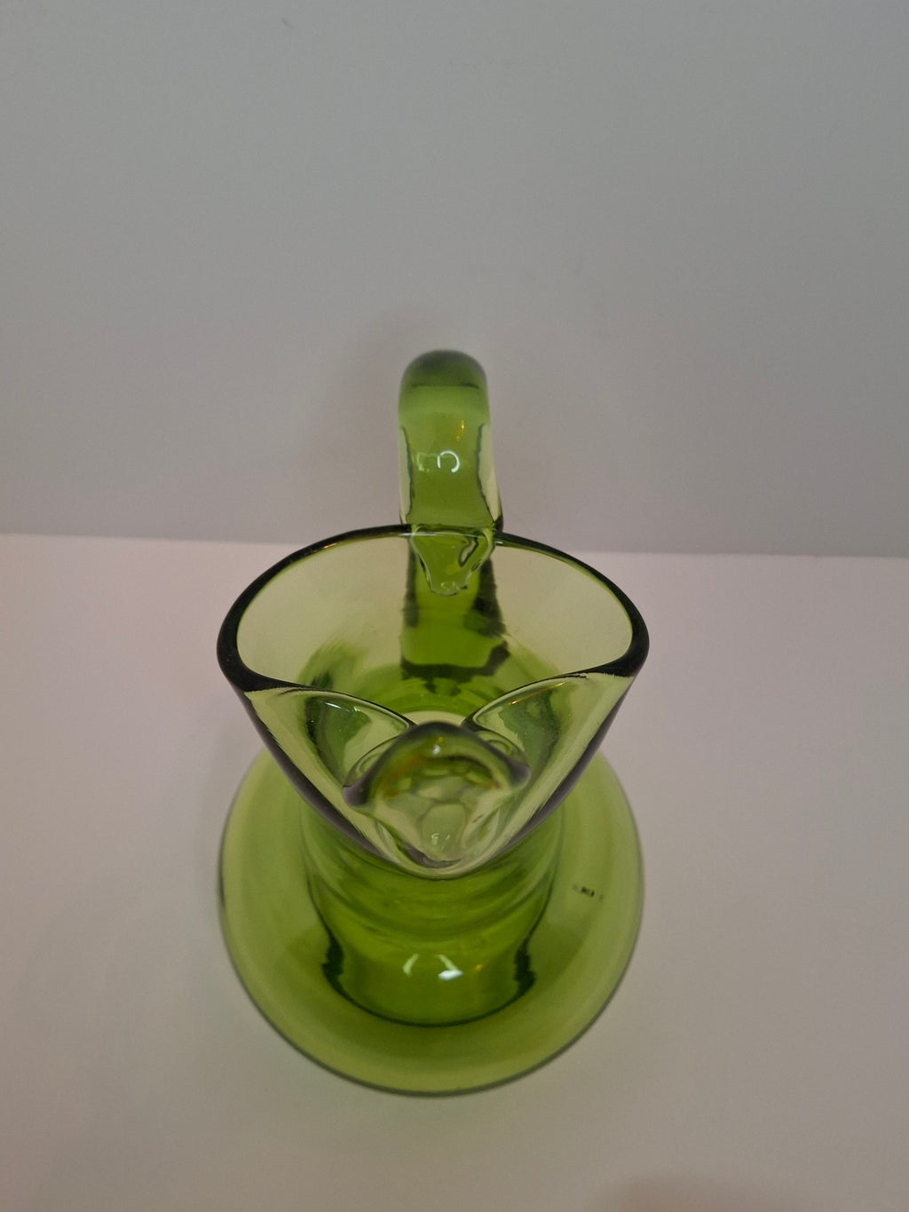Vintage 1970s Empoli Italian Olive Green Hand-Blown Glass Ewer Pitcher w/ Pontil