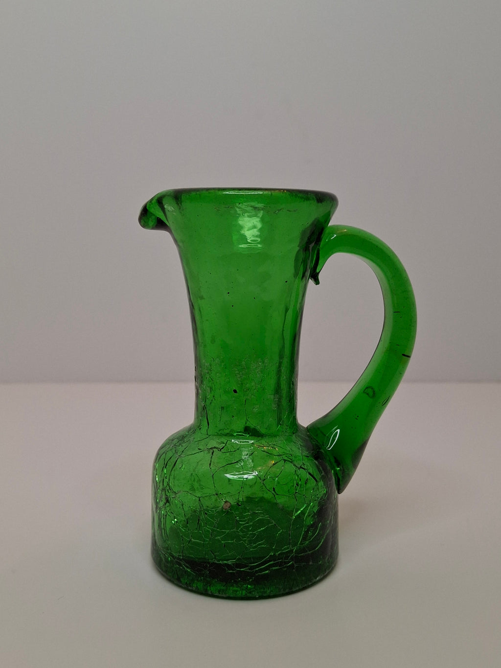 Vintage Lot of Mini Crackle Glass Pitchers - Cobalt Blue & Emerald Green, Amber