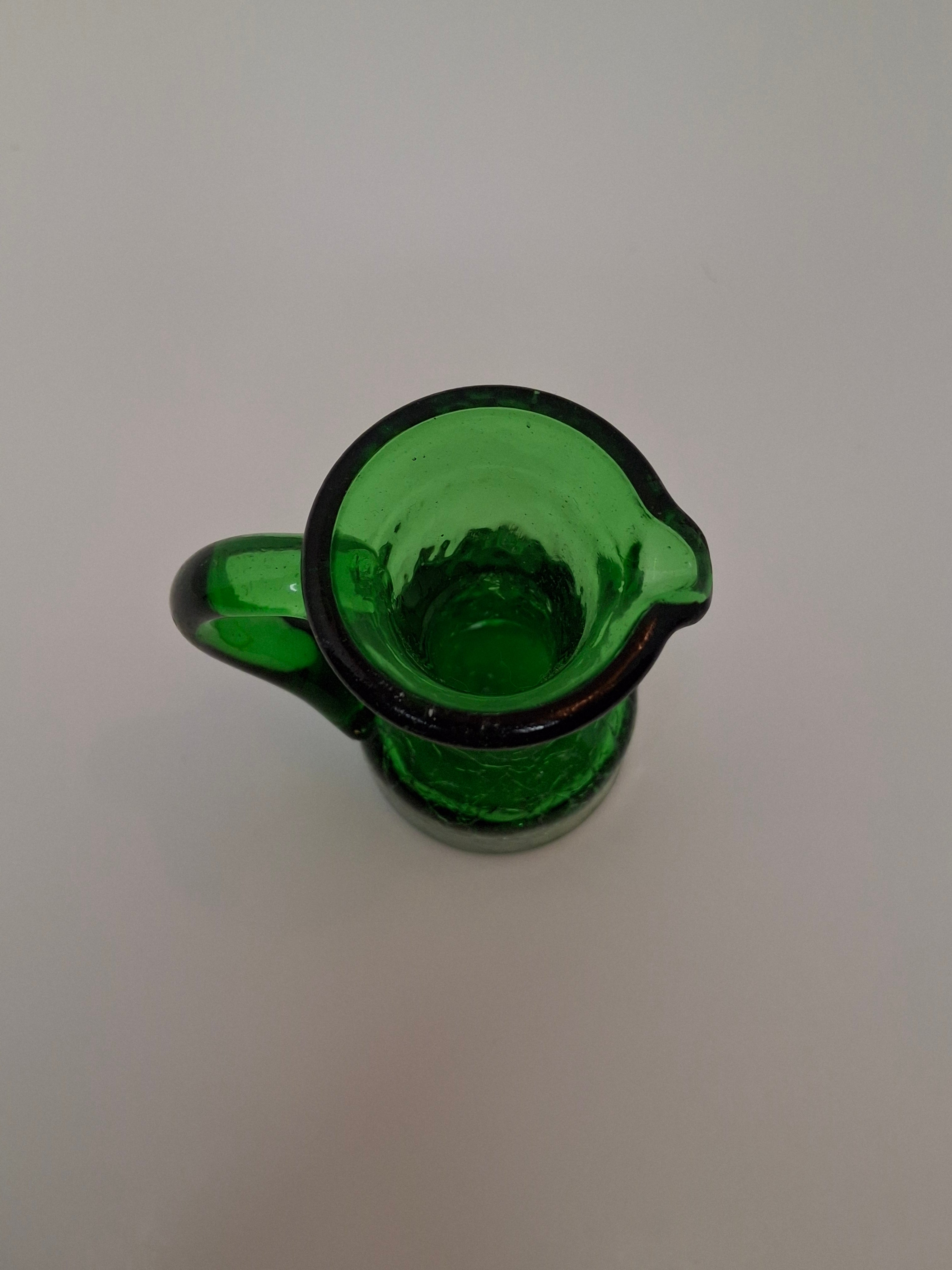 Vintage Lot of Mini Crackle Glass Pitchers - Cobalt Blue & Emerald Green, Amber