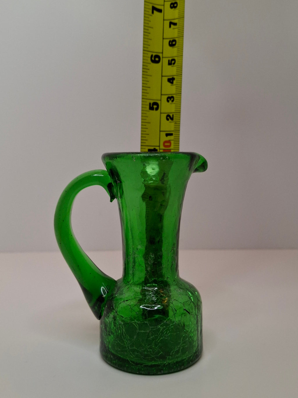 Vintage Lot of Mini Crackle Glass Pitchers - Cobalt Blue & Emerald Green, Amber