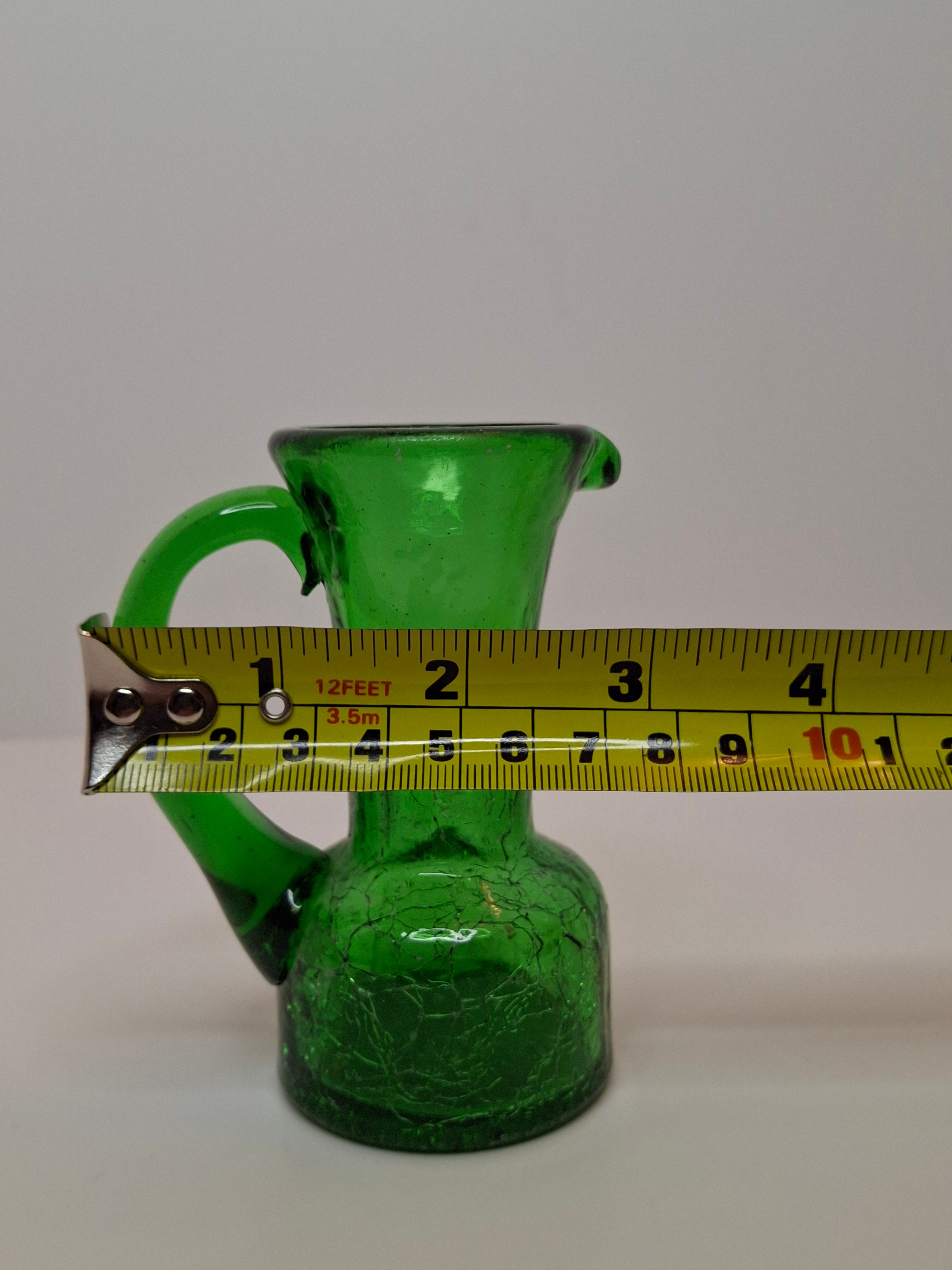 Vintage Lot of Mini Crackle Glass Pitchers - Cobalt Blue & Emerald Green, Amber