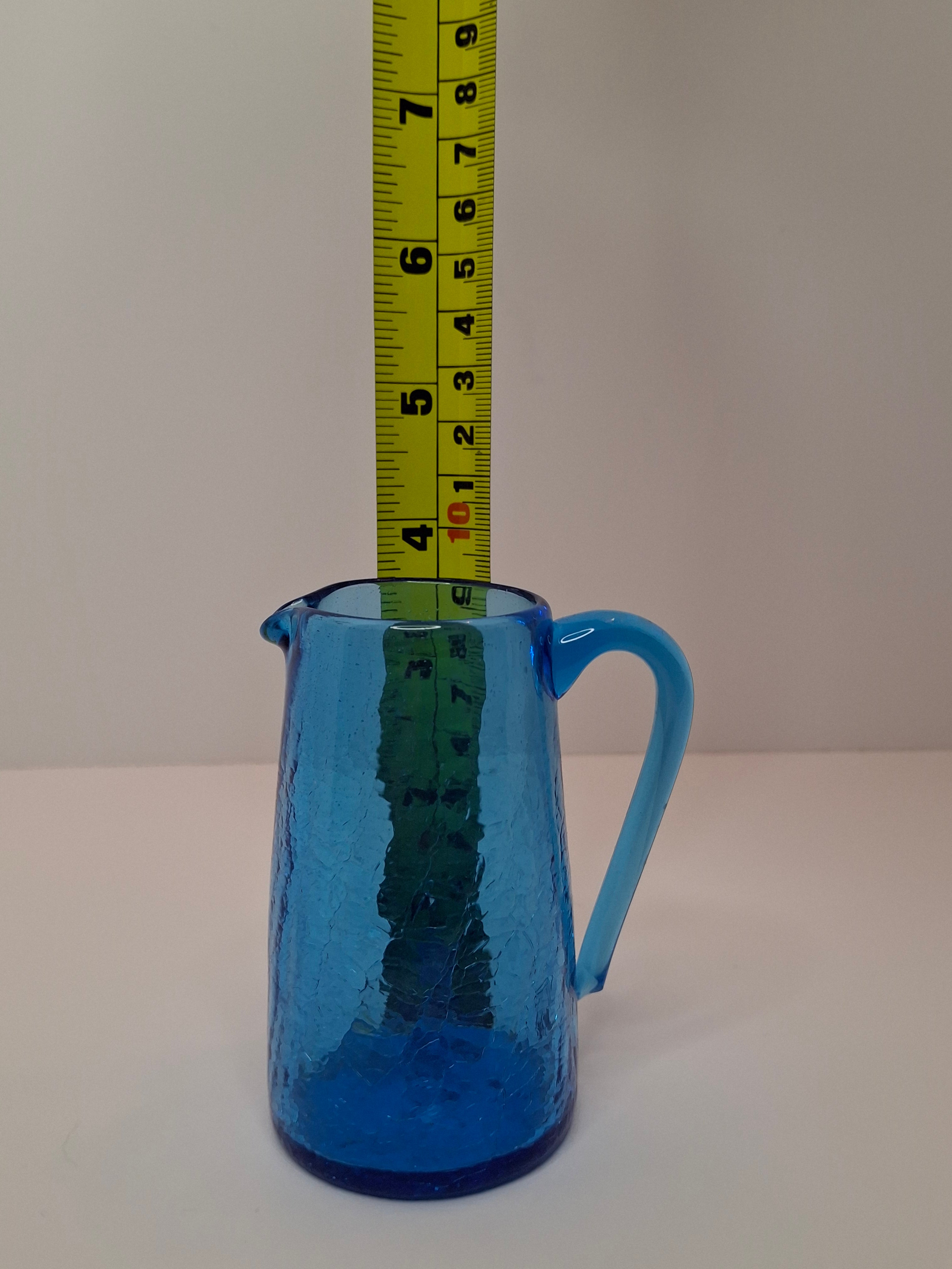 Vintage Lot of Mini Crackle Glass Pitchers - Cobalt Blue & Emerald Green, Amber