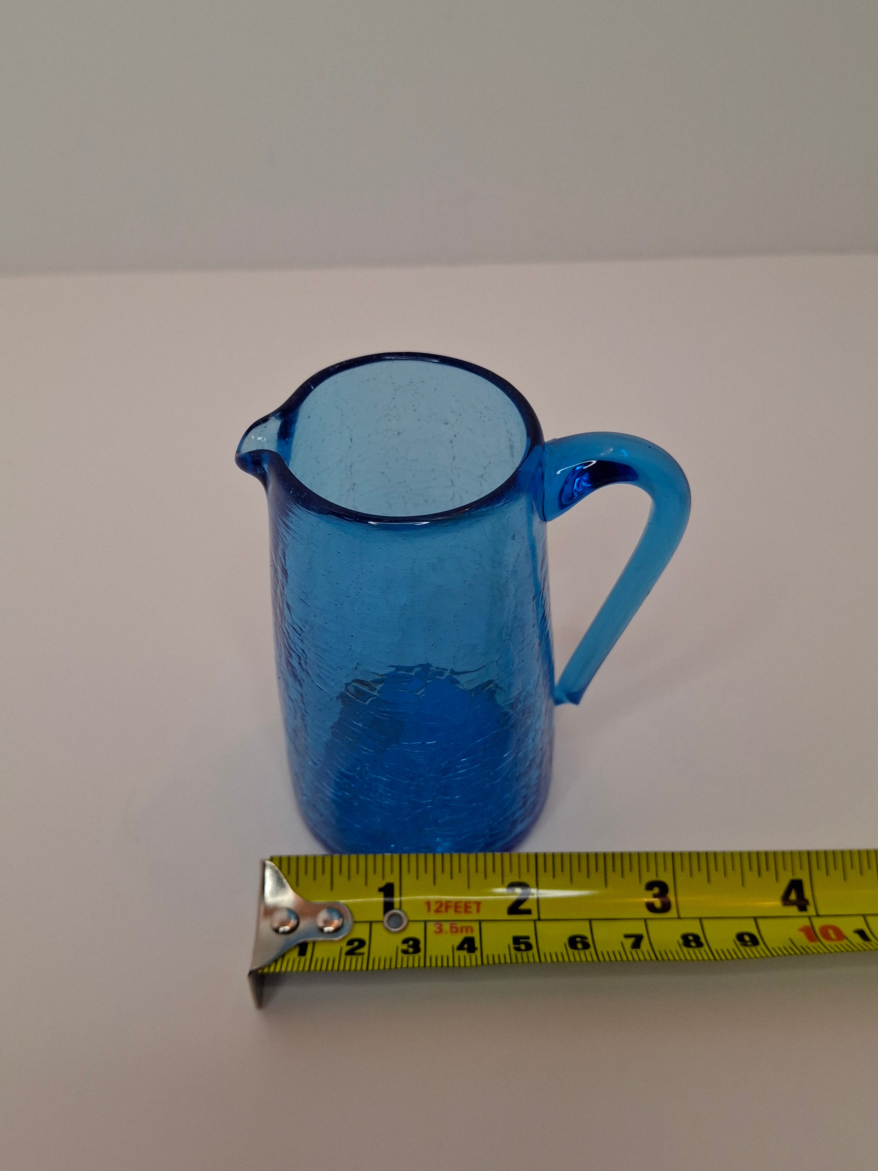 Vintage Lot of Mini Crackle Glass Pitchers - Cobalt Blue & Emerald Green, Amber