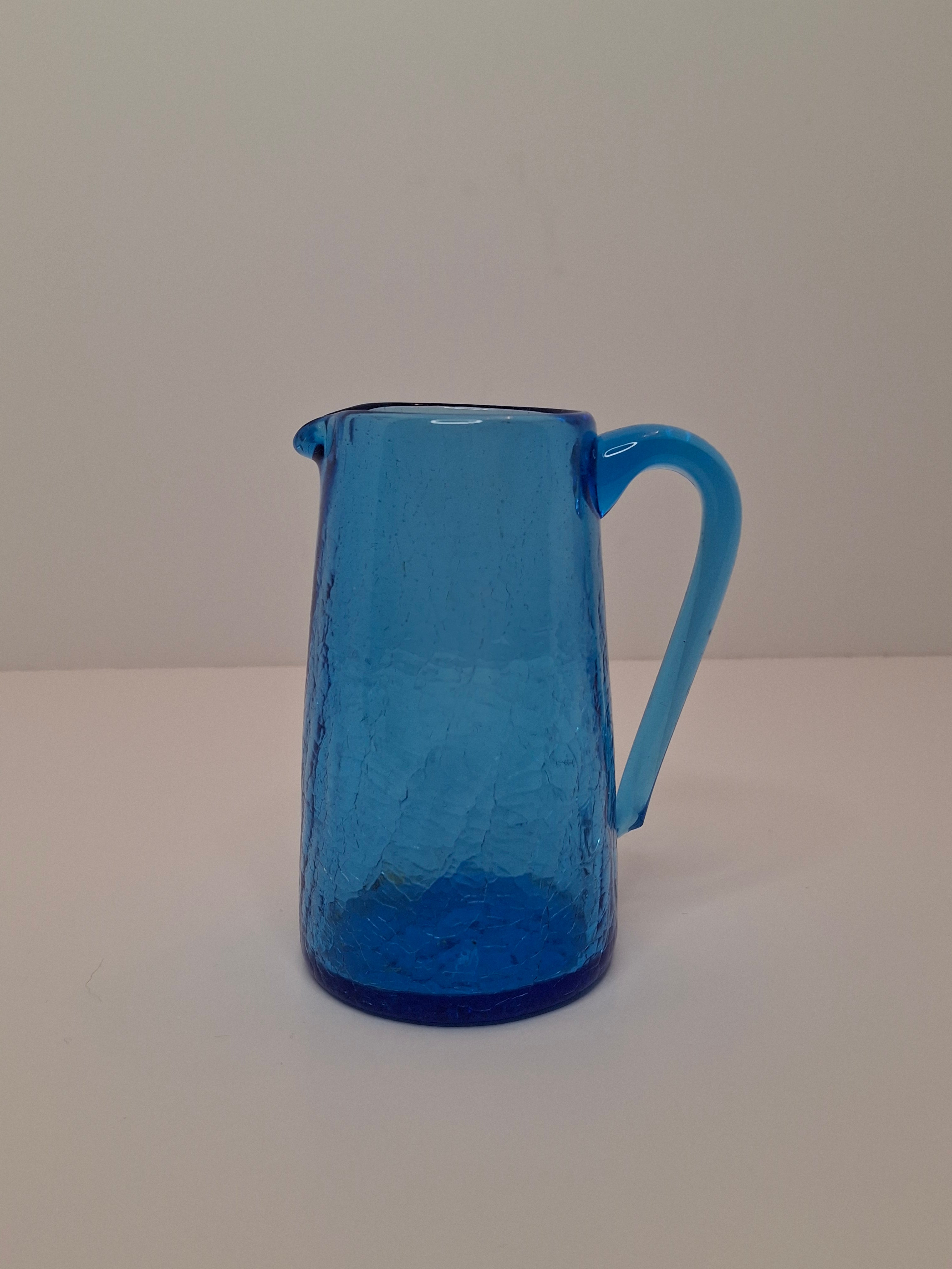 Vintage Lot of Mini Crackle Glass Pitchers - Cobalt Blue & Emerald Green, Amber