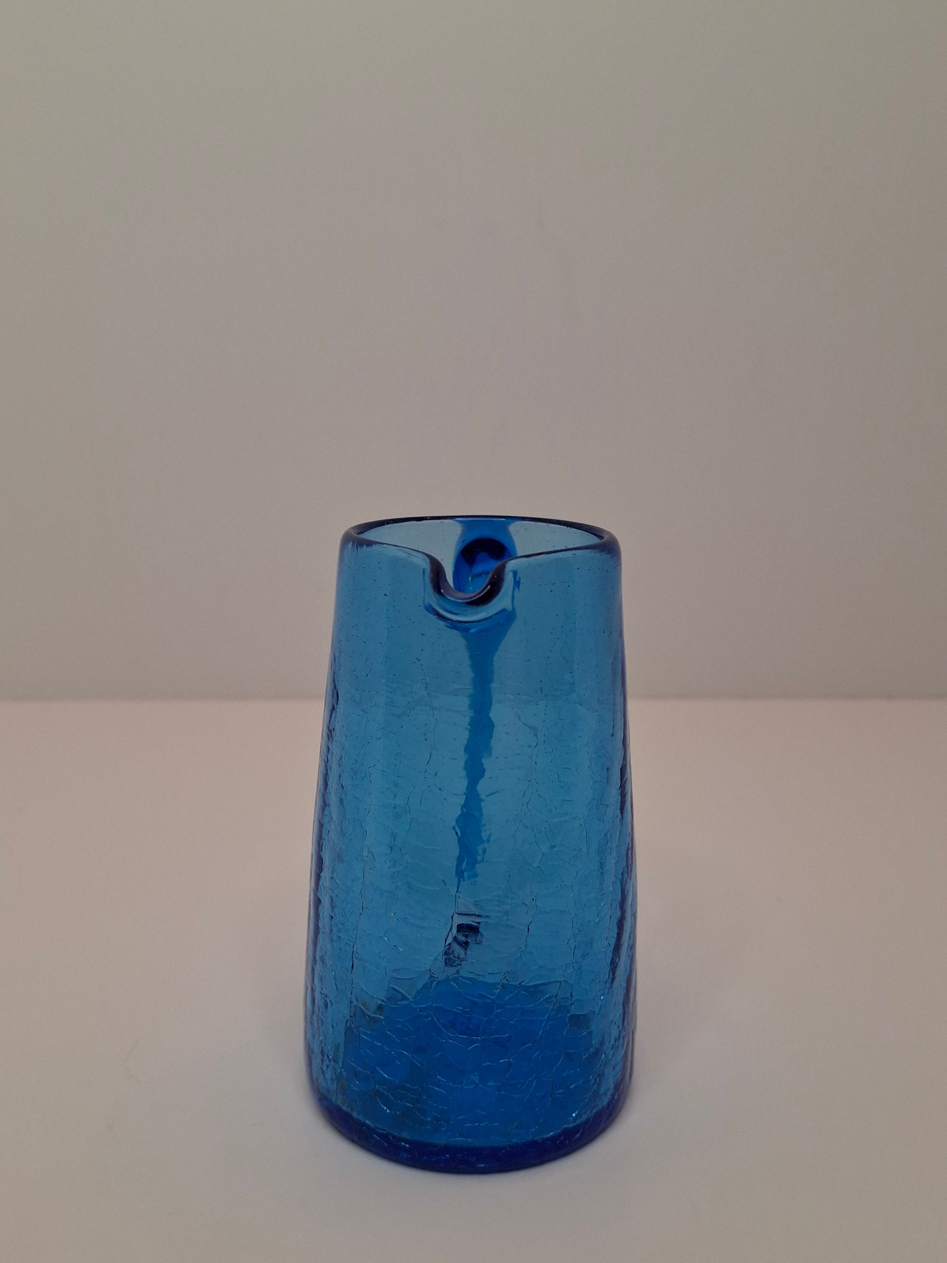 Vintage Lot of Mini Crackle Glass Pitchers - Cobalt Blue & Emerald Green, Amber