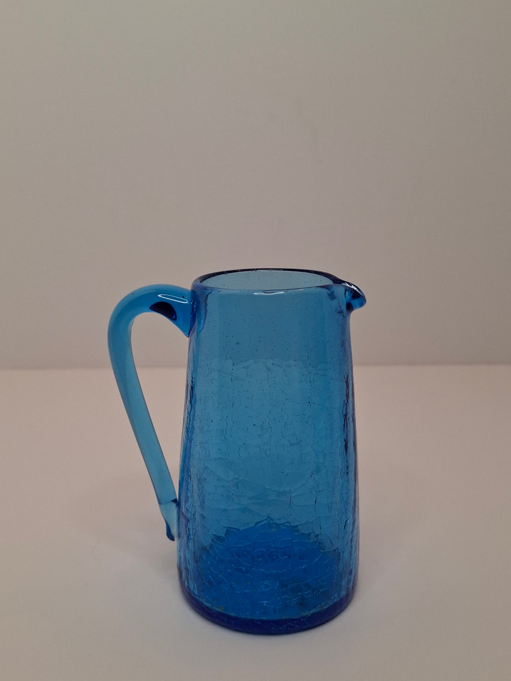 Vintage Lot of Mini Crackle Glass Pitchers - Cobalt Blue & Emerald Green, Amber