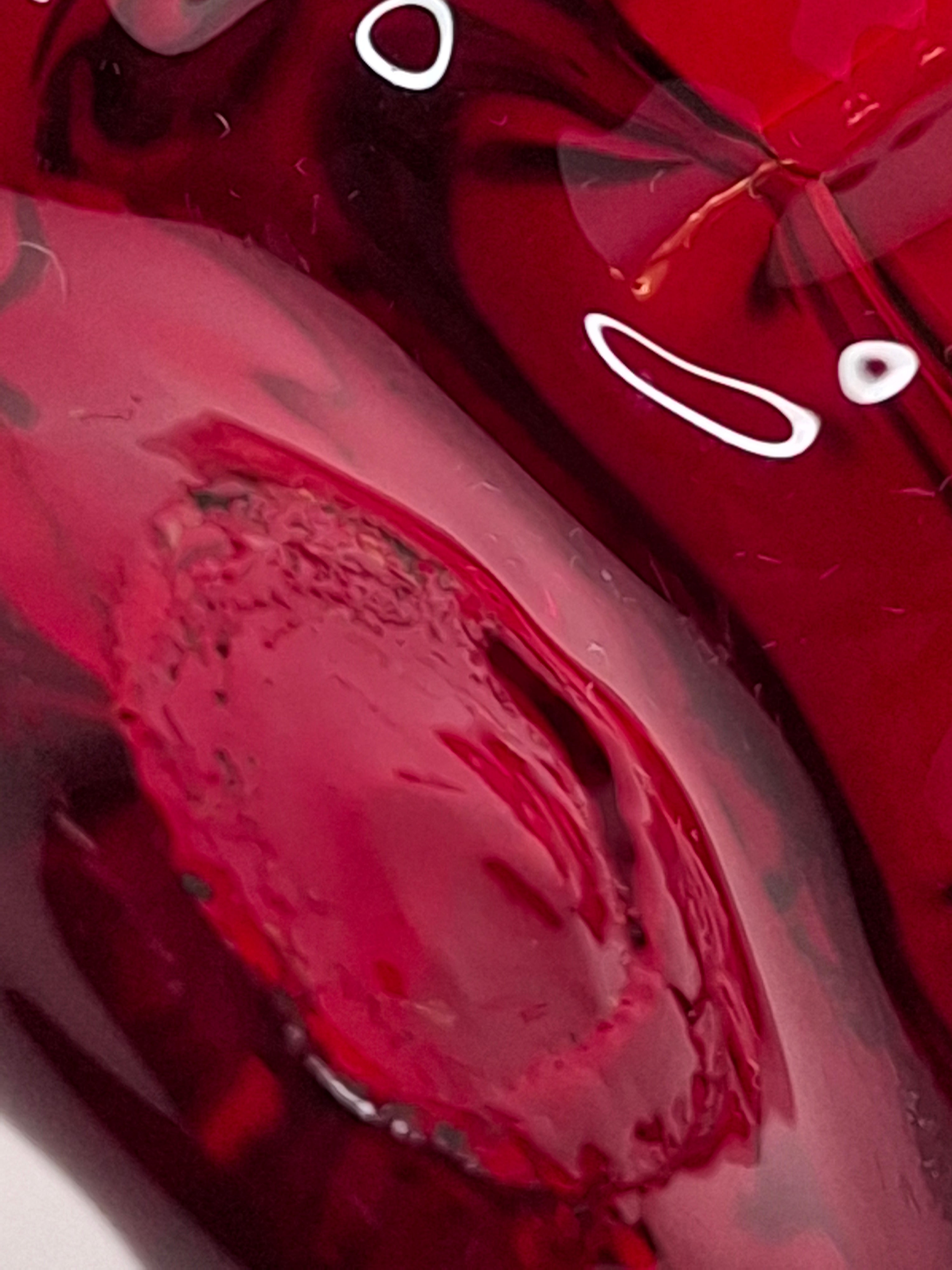 Circa late 1800s to 1940s Hand-Blown Ruby Red Cranberry Glass Creamer w/ Clear Applied Handle & Pontil