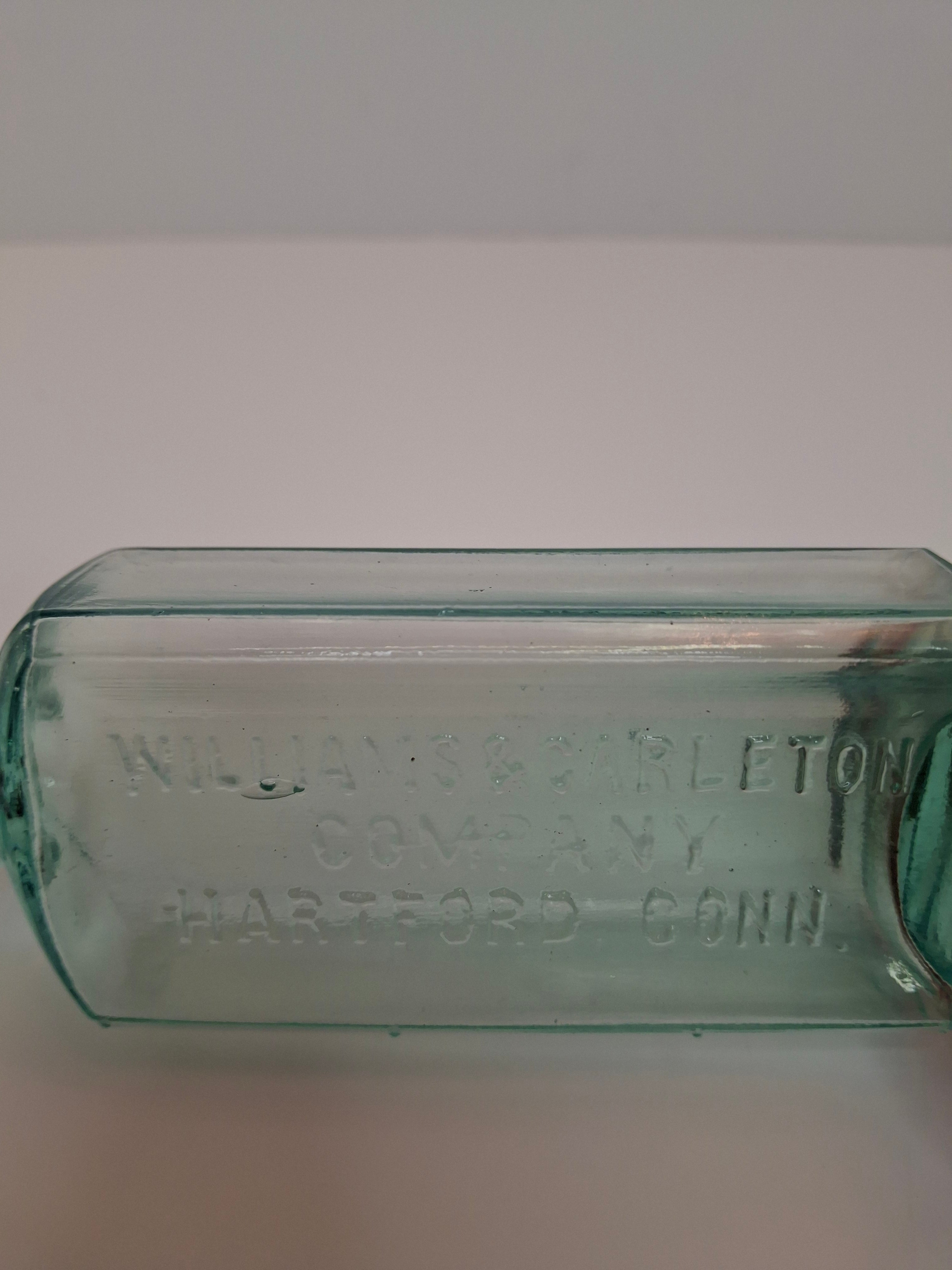 1890s-1900s Williams & Carleton Company Hartford Conn Embossed Druggist Bottle