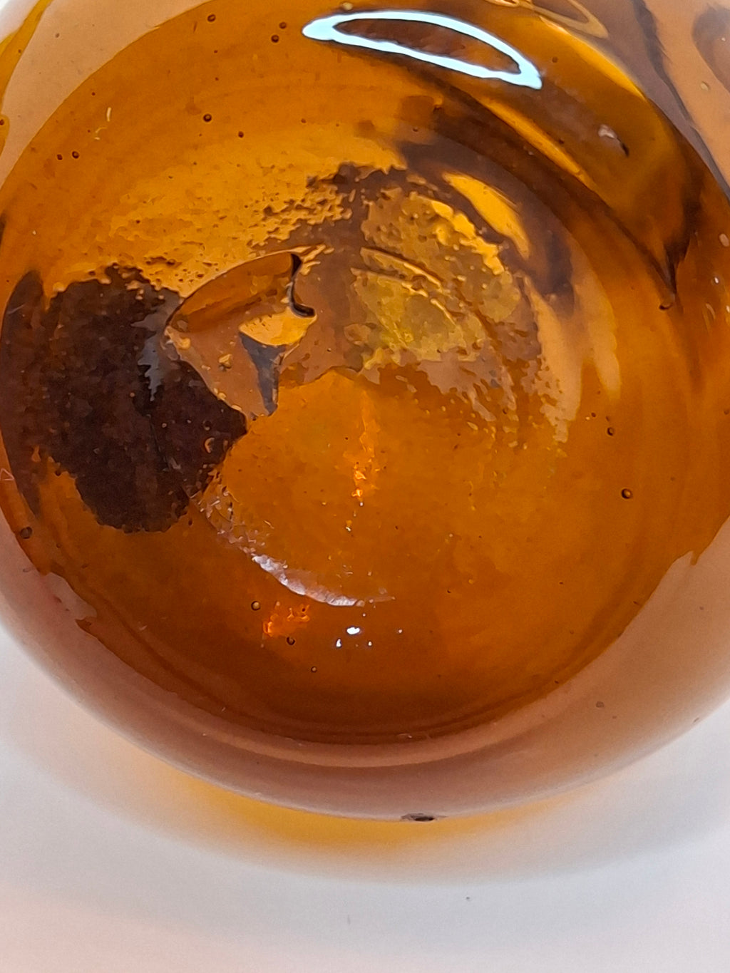 Pair of Hand-Blown Amber Glass Cruets w/ Stoppers, Applied Handle/Spouts Spain