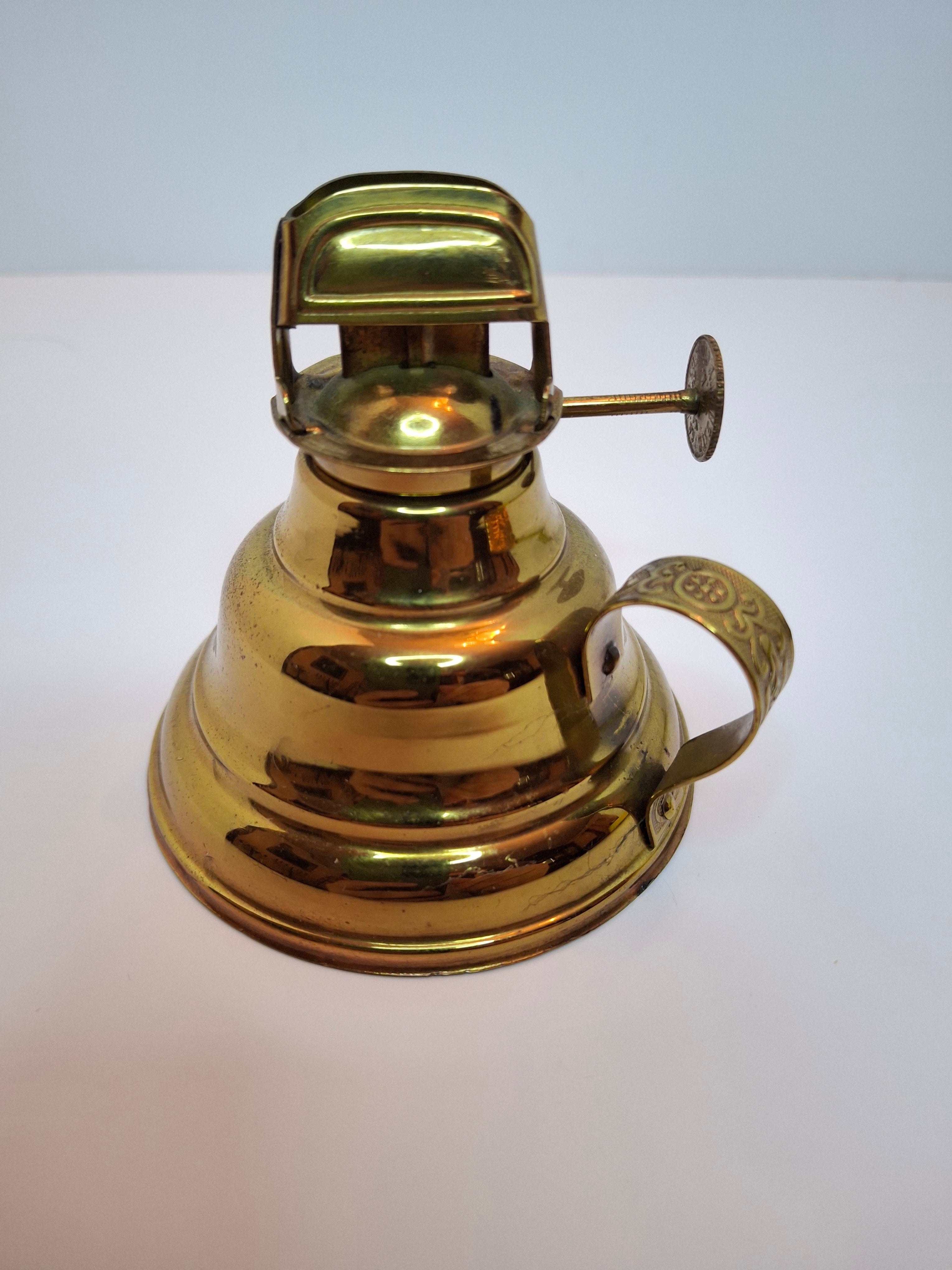 Brass Finger Oil Lamp - P&A Mfg Co Waterbury Conn, Blackman's Patent May 8 1855