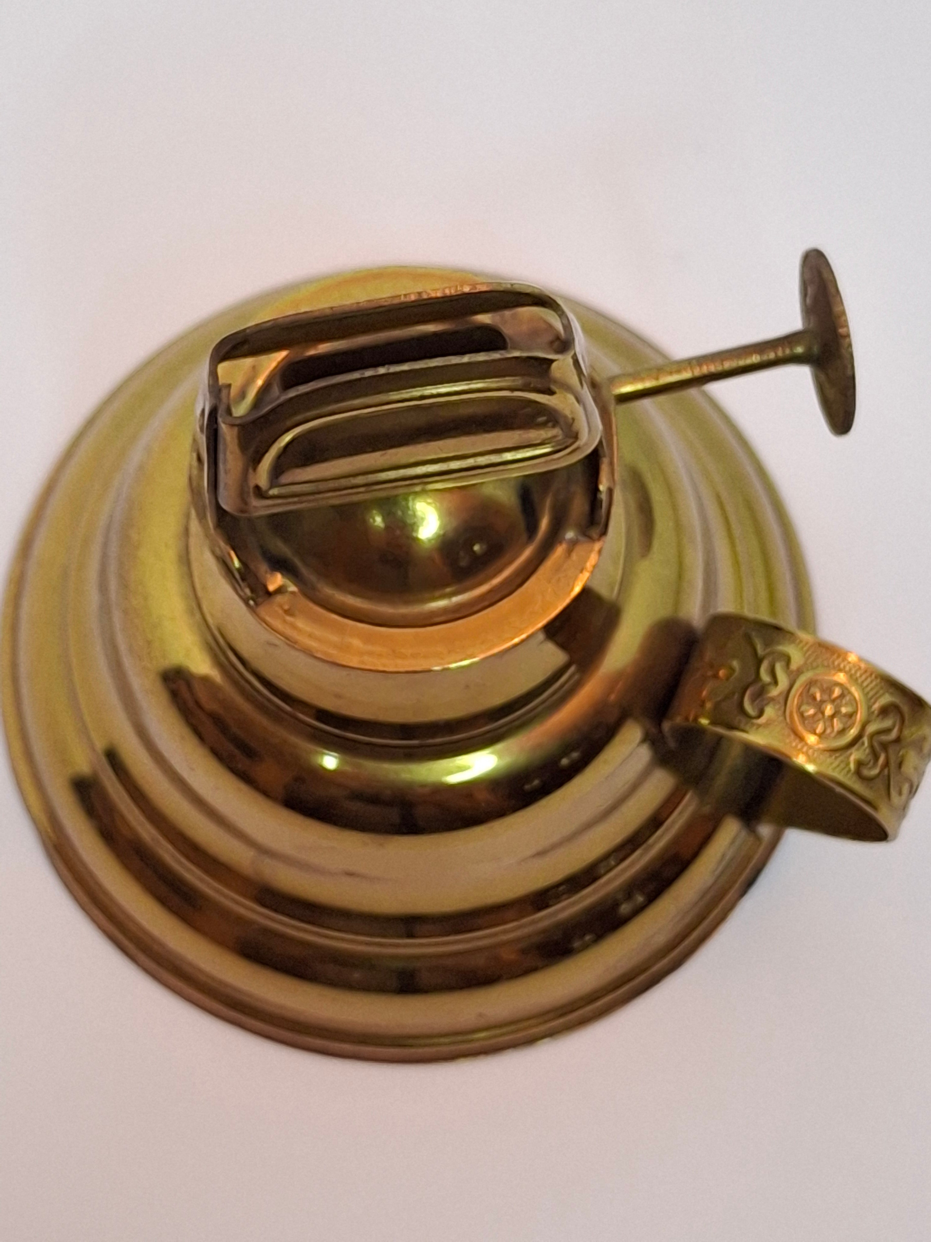 Brass Finger Oil Lamp - P&A Mfg Co Waterbury Conn, Blackman's Patent May 8 1855