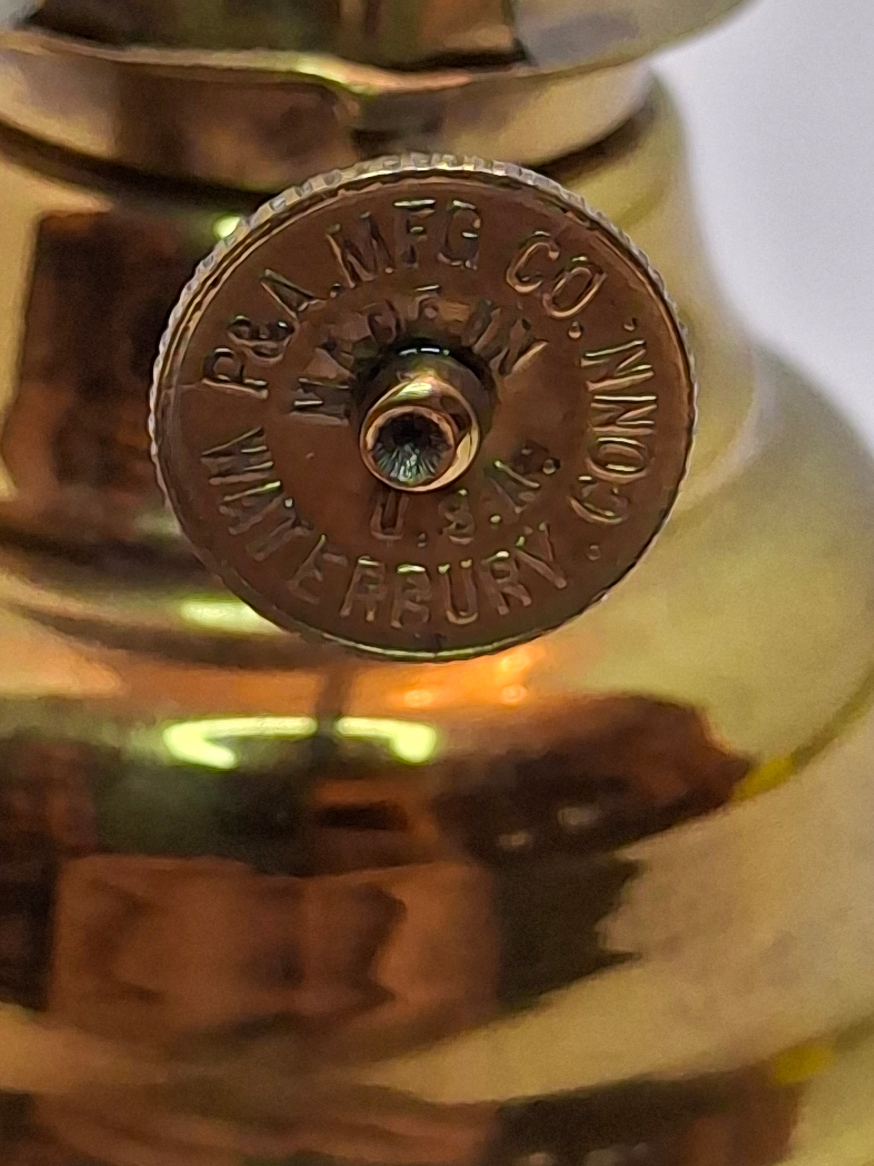 Brass Finger Oil Lamp - P&A Mfg Co Waterbury Conn, Blackman's Patent May 8 1855