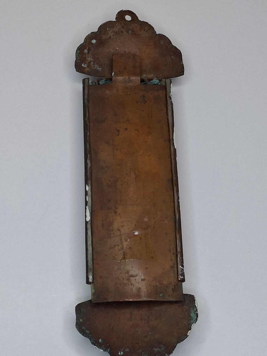 Antique Brass Mezuzah Case with Ten Commandments, Star of David, & Menorah