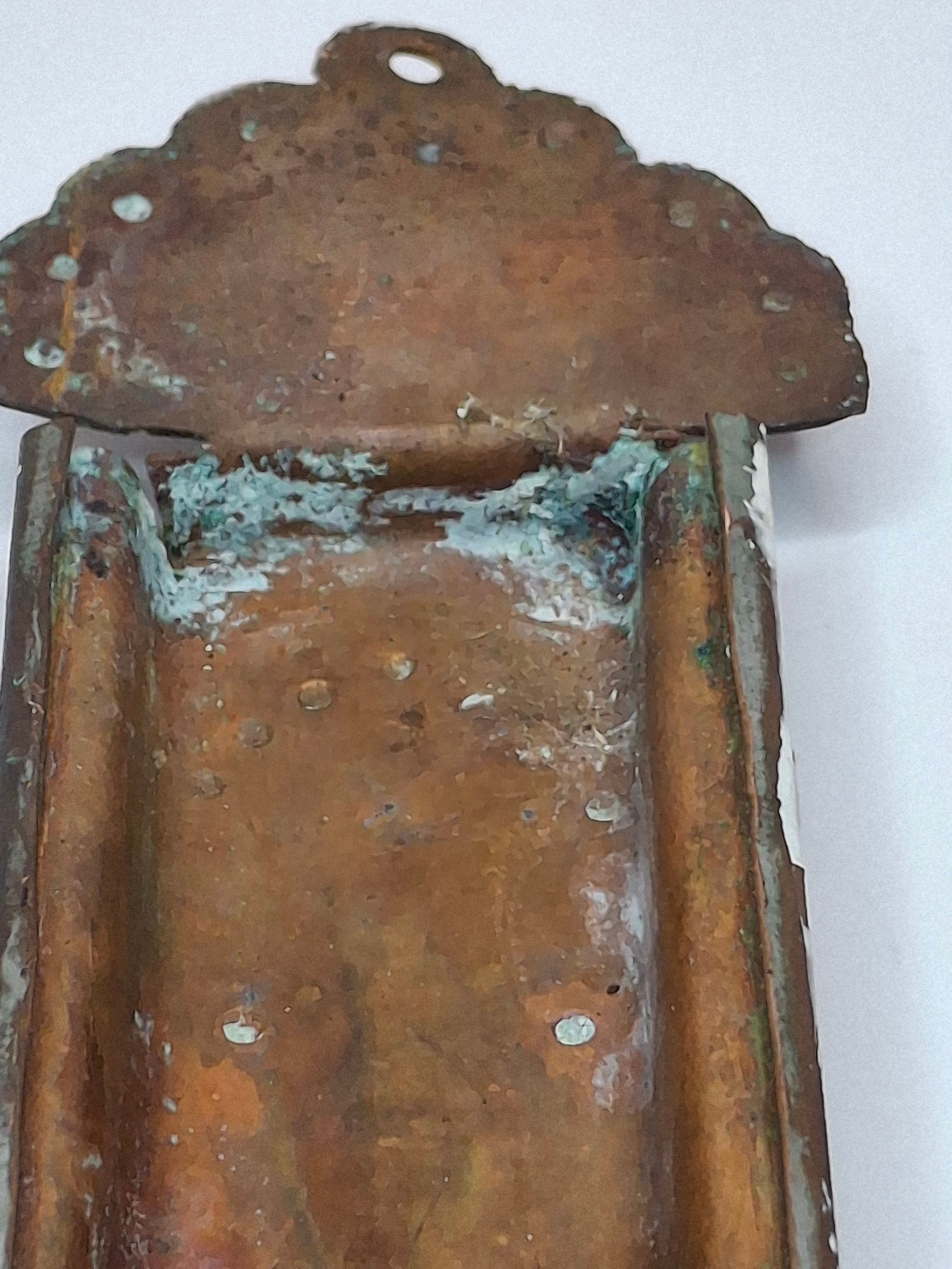 Antique Brass Mezuzah Case with Ten Commandments, Star of David, & Menorah